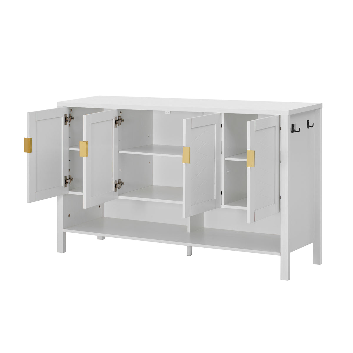 variant-group:rf-n711p345165k|Roomfitters Sideboard Buffet Cabinet with 4 Door Mid-century Modern Geometric Storage and Open Shelf for Kitchen & Dining, White