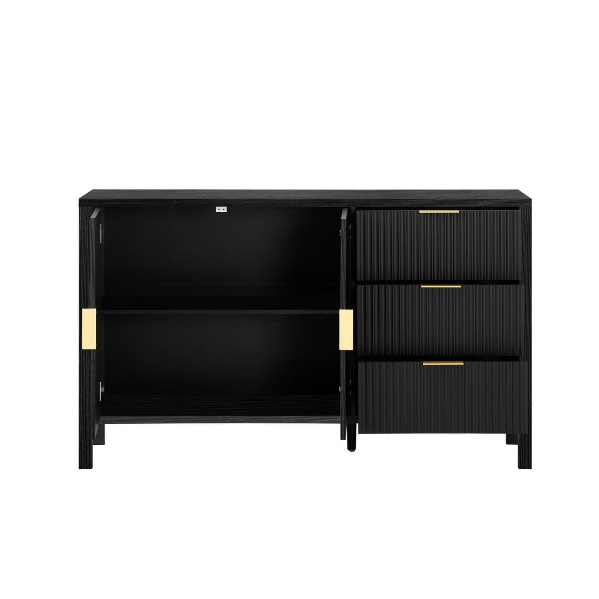 variant-group:rf-n711p345172b|Roomfitters Sideboard Buffet Cabinet with 3 Drawers, 2 Door Mid-century Fluted Accent Storage for Kitchen & Dining, Black