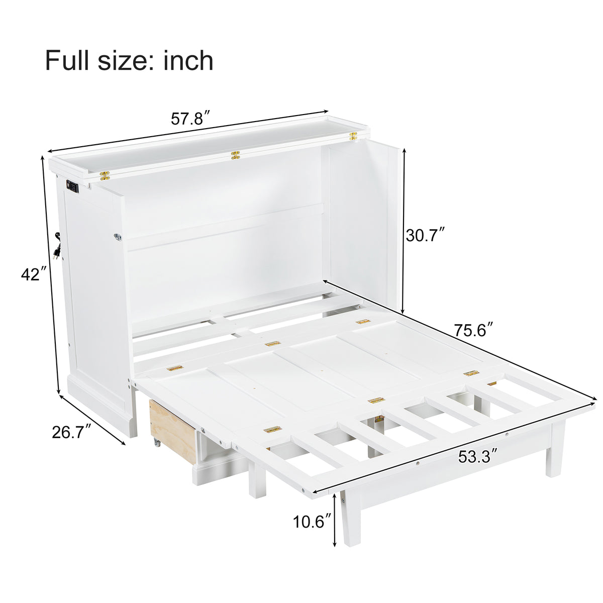 variant-group:rf-n701bs701p170501k|Roomfitters Full Size Murphy Bed Cabinet with Charging Station and Storage Drawer, Freestanding Fold Out Guest Bed, White