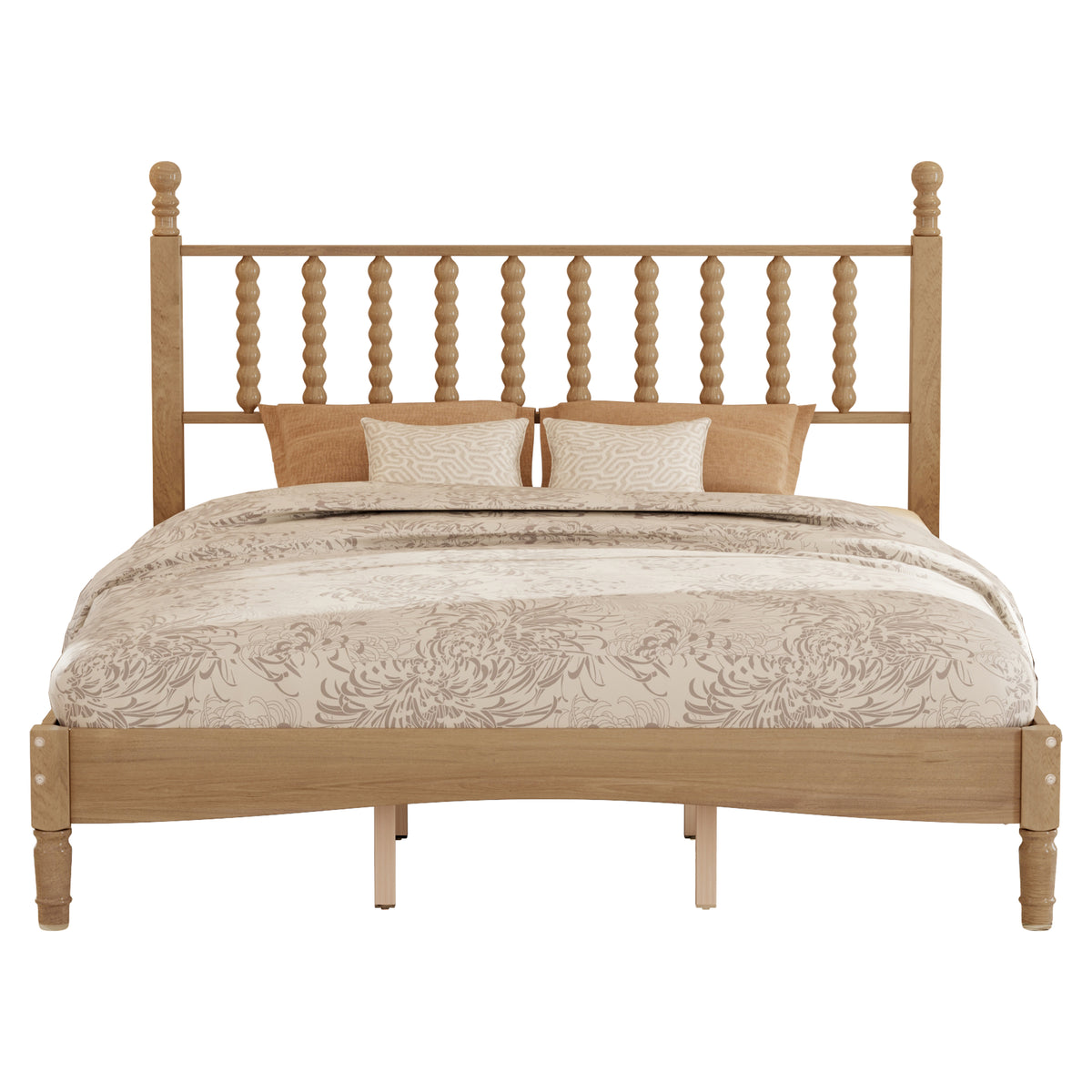 variant-group:rf-n733p206242m|Roomfitters Queen Size Wood Platform Bed with Gourd Shaped Headboard, Retro Style Platform Bed with Wooden Slat Support, Natural