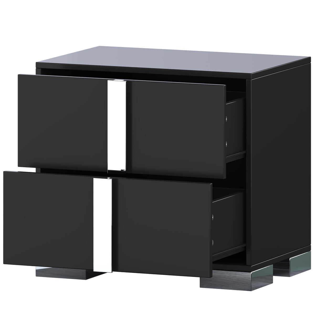 variant-group:rf-n733p307938b|Roomfitters Elegant Mirrored Nightstand with 2 Drawers and Metal Handle, Bedside Table for Bedroom or Living Room, Black