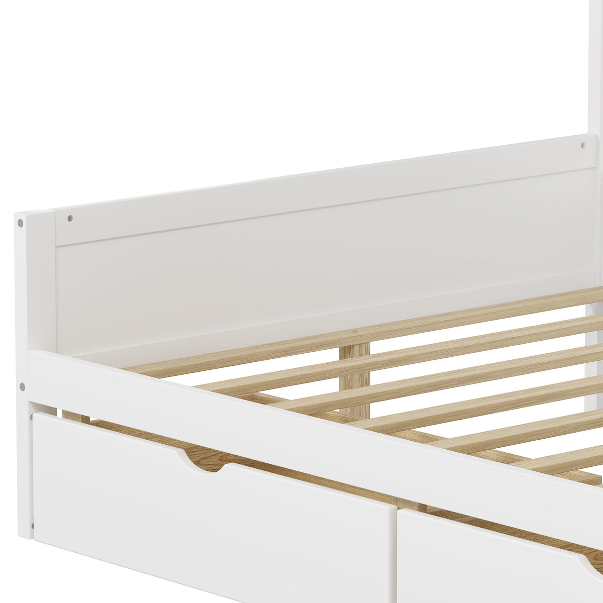 Roomfitters Wooden L-Shape Daybed with Storage Cabinets, Study Desk, Built-In Bookshelf, Space-Saving Platform Bed, White