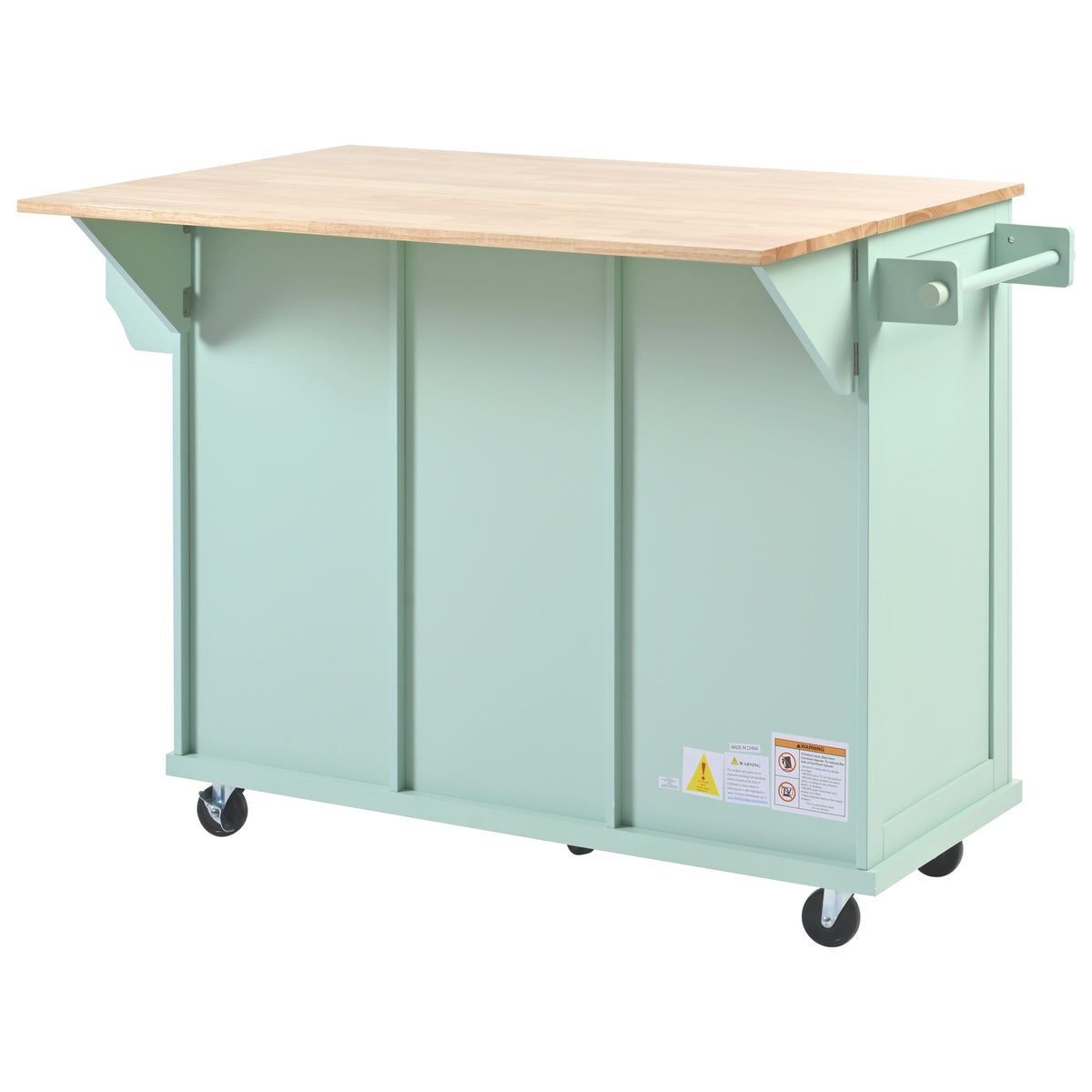 variant-group:rf-n707wf298028aae|Roomfitters Kitchen Cart with Rubber Wood Drop-Leaf Countertop, Cabinet Door Storage Racks, 5-Wheel Kitchen Island with Storage Cabinet & 3 Drawers, Mint Green