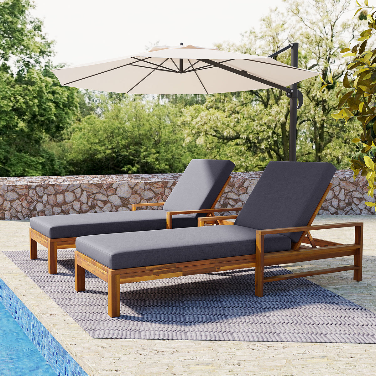 variant-group:rf-n711wy000433aae|Roomfitters Acacia Wood Adjustable Backrest Outdoor Lounge Chair for Gardens, Terraces, Poolside Areas, Natural+Gray