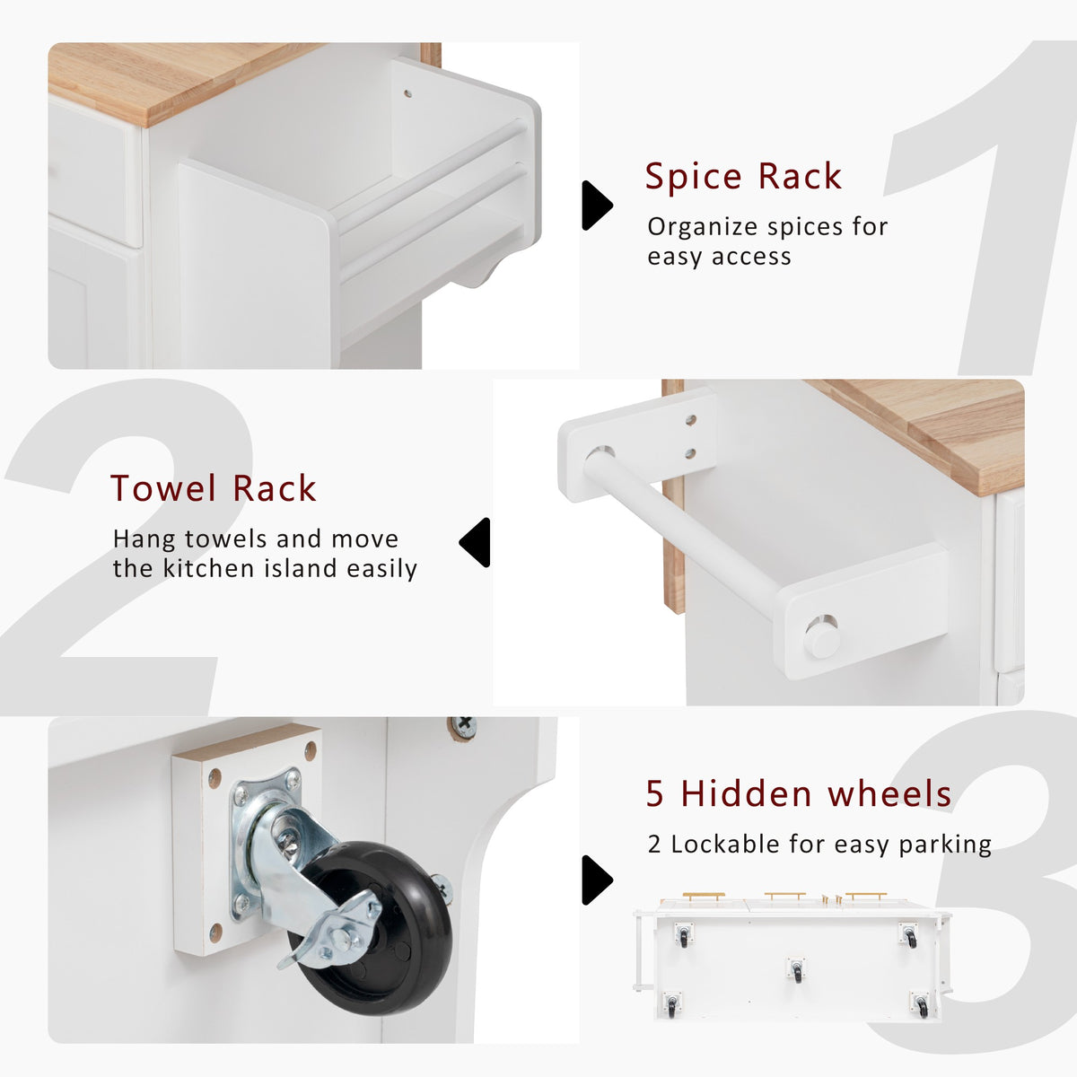 variant-group:rf-n707s299014w|Roomfitters 59.3" Kitchen Island with Power Outlet, Drop Leaf and Double Trash Can Pull Out, Rolling Cart, White
