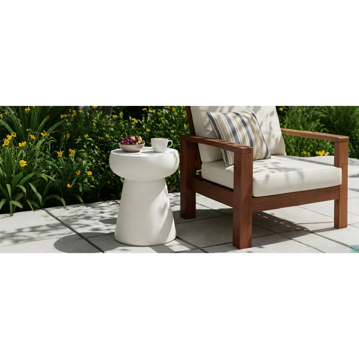 variant-group:rf-n711p422070k|Roomfitters Modern Beige Mushroom Concrete Side Table, Geometric Pedestal End Table, MgO Travertine Texture Stool