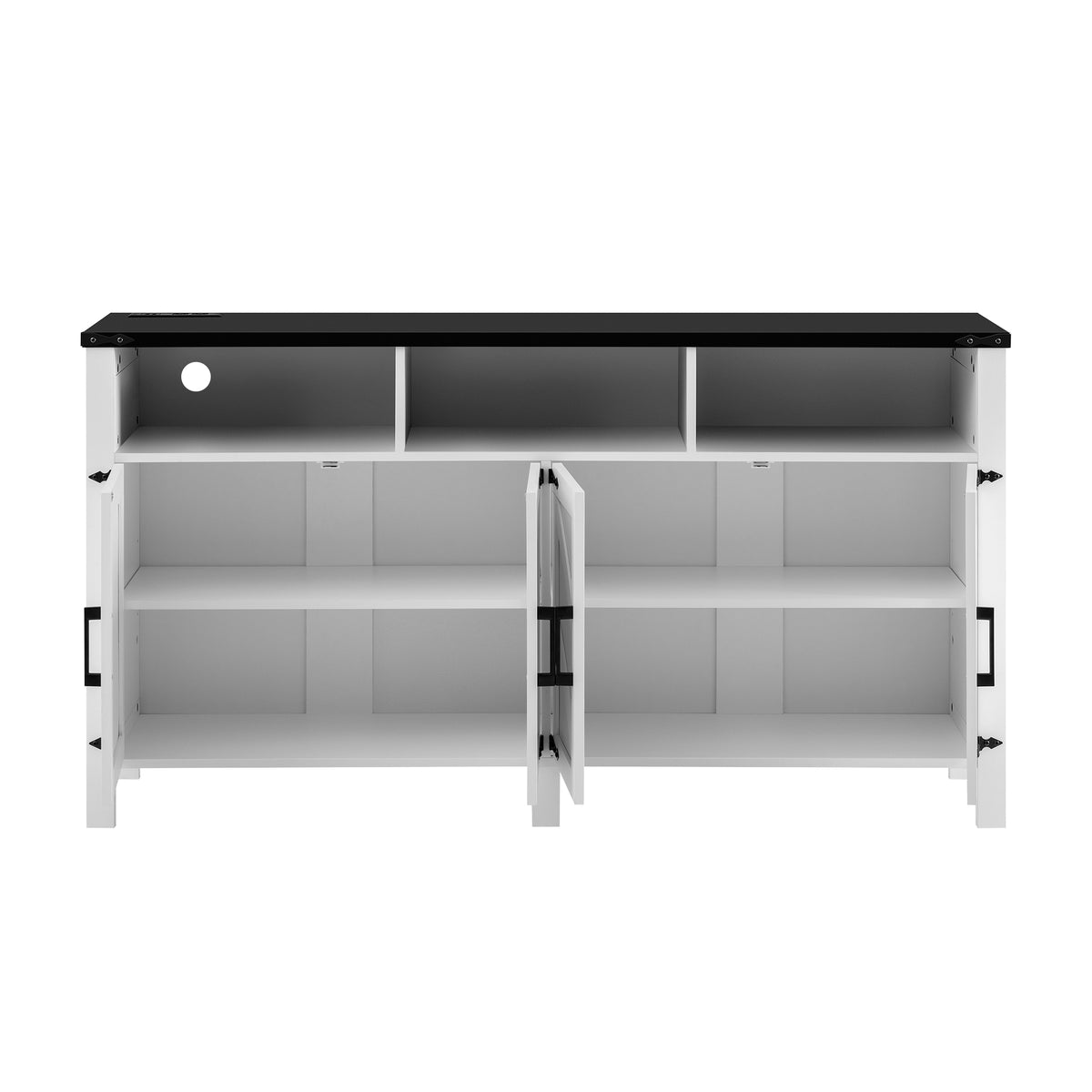 variant-group:rf-n711p347407k|Roomfitters 59" Sideboard Buffet Cabinet with 4 Door & Open Storage, Modern Farmhouse Industrial Coffee Bar Station, White+Black