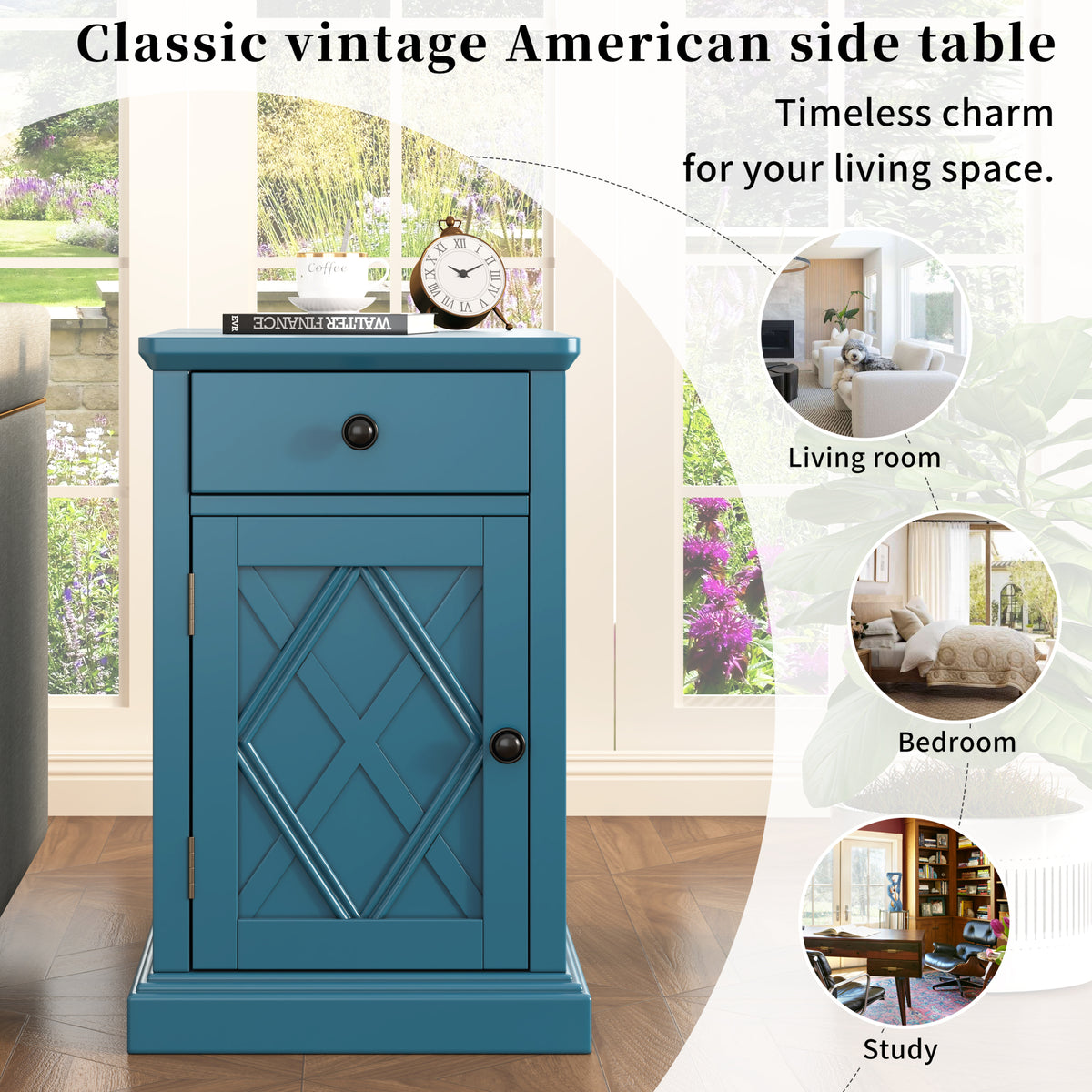 variant-group:rf-n724p353565m|Roomfitters Classic Charging End Table with USB Ports and Storage Drawer, Navy Blue