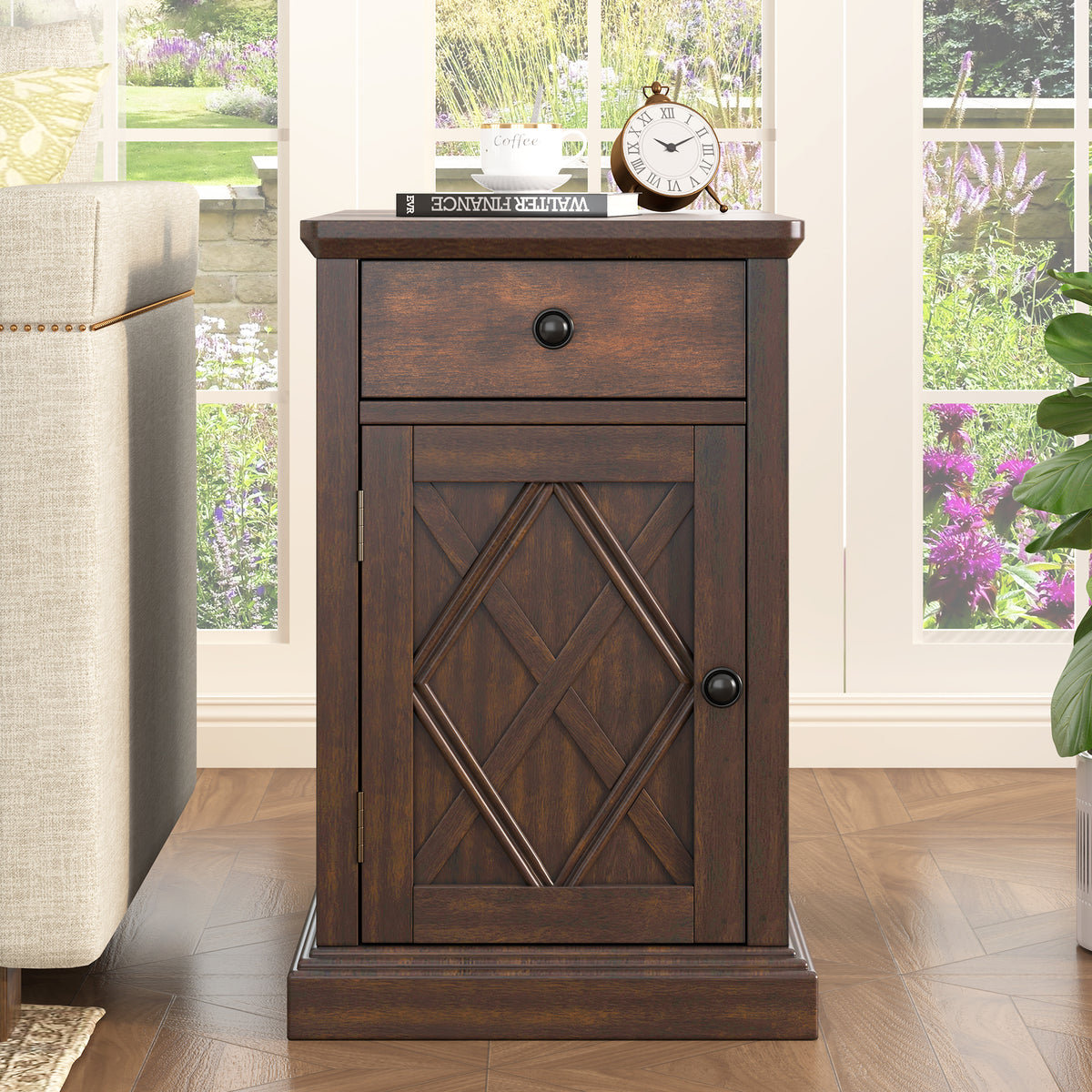 variant-group:rf-n724p353565d|Roomfitters Classic Charging End Table with USB Ports and Storage Drawer, Antique Brown