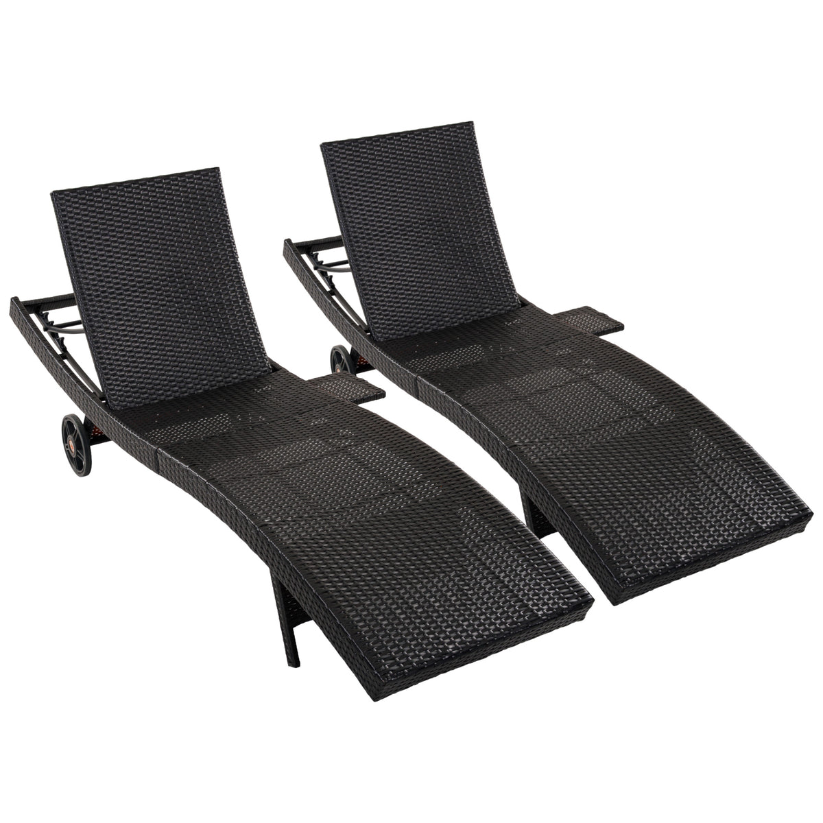 variant-group:rf-n707p395515d|Roomfitters 80"W Patio Chaise Lounge Chairs Set of 2 with Wheels, Folding Table, Adjustable Rattan Loungers, Black & Brown