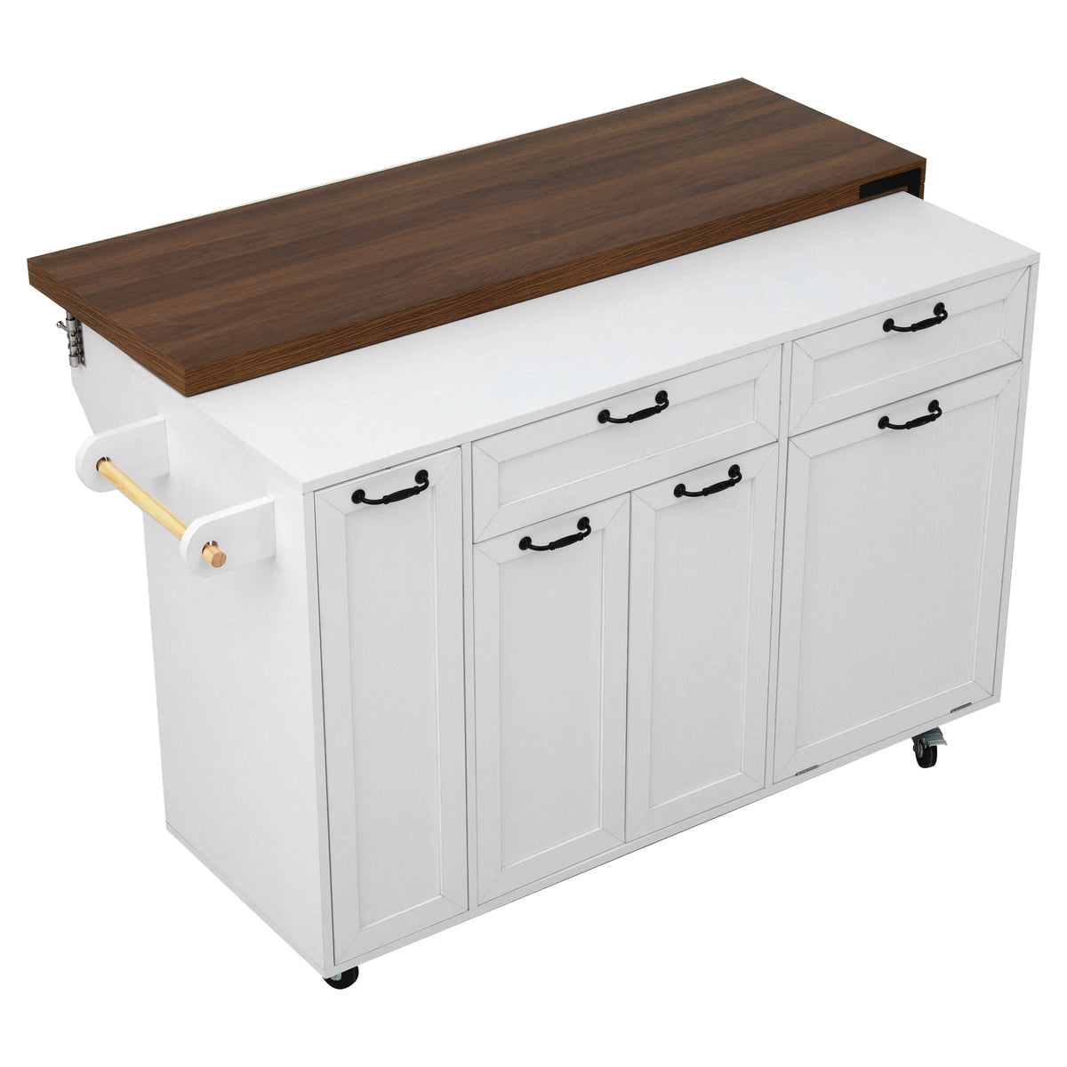 variant-group:rf-n707s000026w|Roomfitters 102.3" Kitchen Island with Tilt Out Trash Can Cabinet, Rolling Storage Cart, Slide-out Spice Rack, White