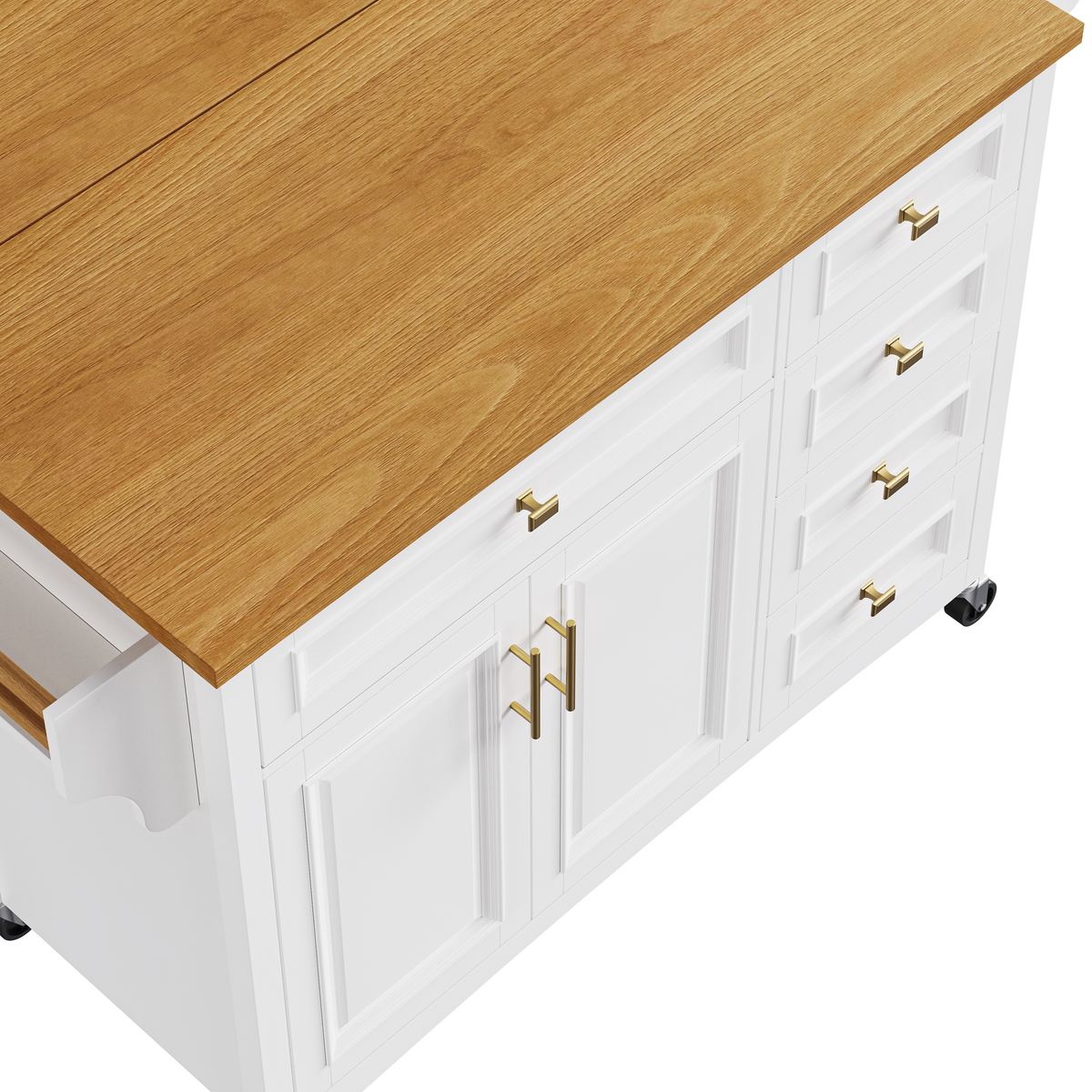 variant-group:rf-n707p195393w|Roomfitters 52" Kitchen Island with Drop Leaf, Rolling Kitchen Cart with Storage Cabinet, Spice Rack, Towel Rack, Adjustable Shelf, White
