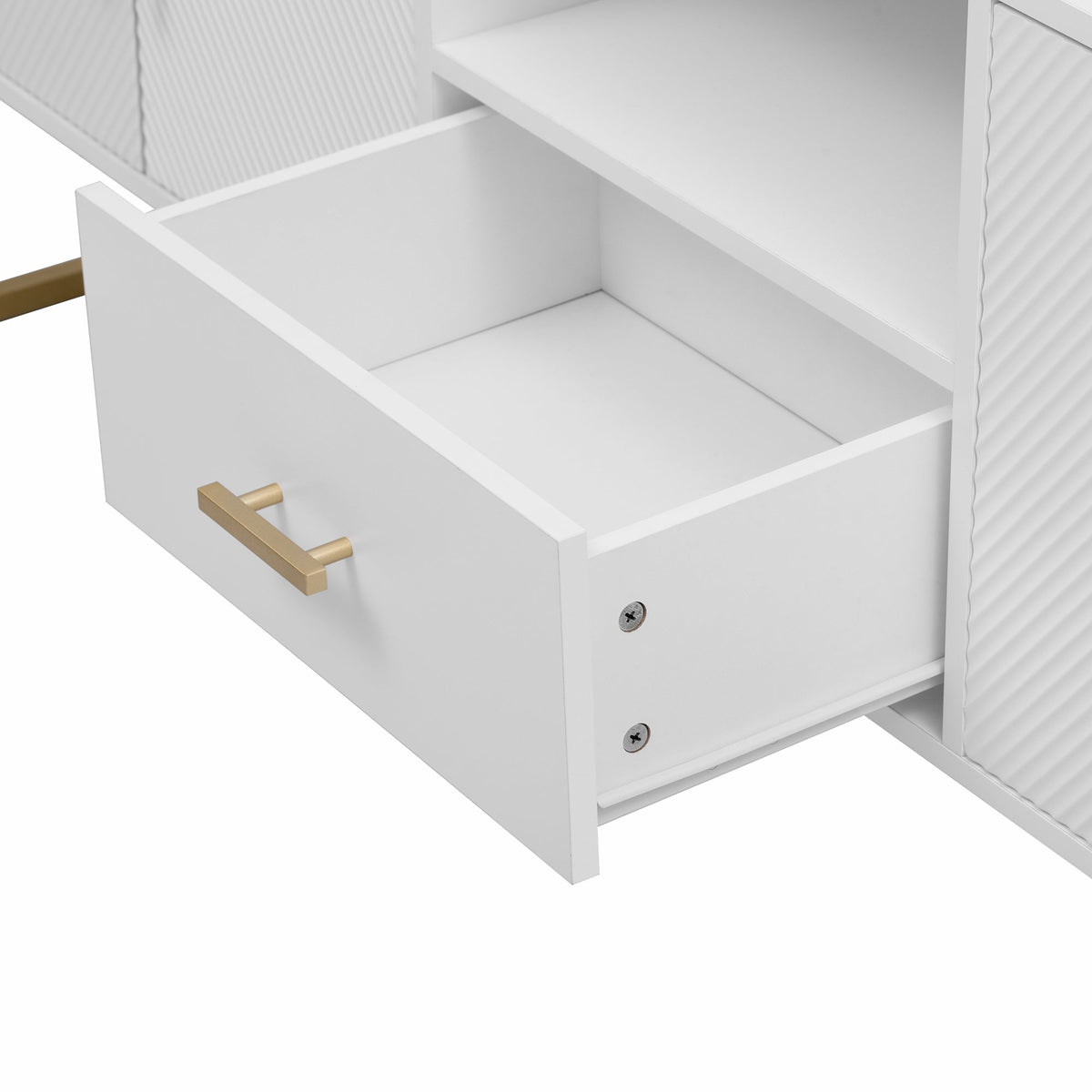 Roomfitters Modern TV Stand for up to 70 Inch TV, Media Cabinet with Drawer, Metal Legs and Safety Features, White Roomfitters