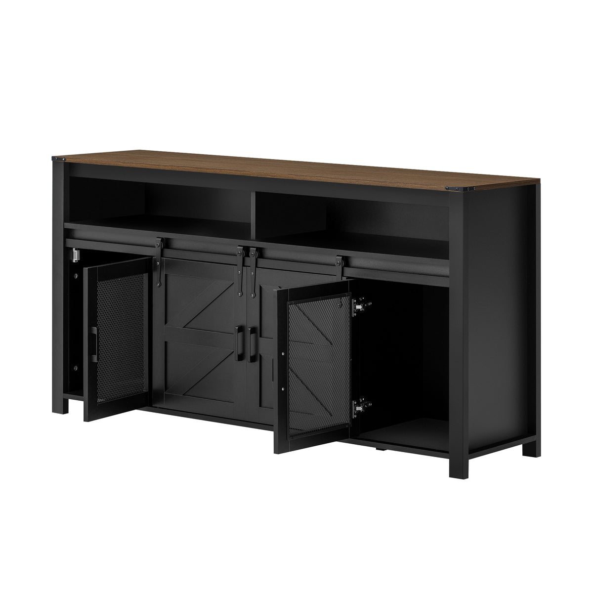 variant-group:rf-n711p347388b|Roomfitters 59.3" Sideboard Buffet Cabinet with Sliding Barn Doors, Modern Farmhouse Storage for Kitchen & Dining, Black