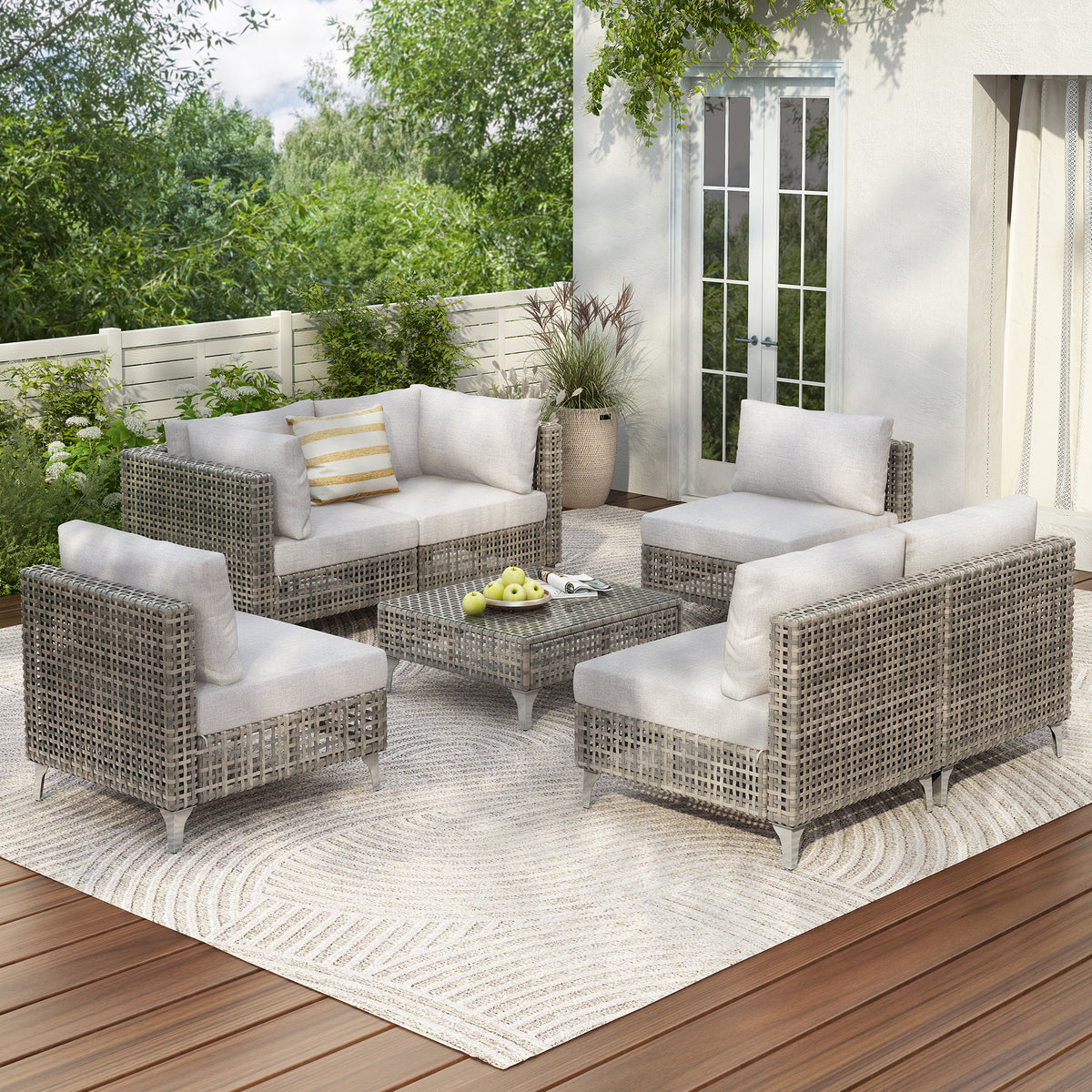 variant-group:rf-n707s000012g|Roomfitters 8-Piece Patio Furniture Set with 43" Fire Pit Table, Outdoor Conversation Set with Thick Cushions, Grey