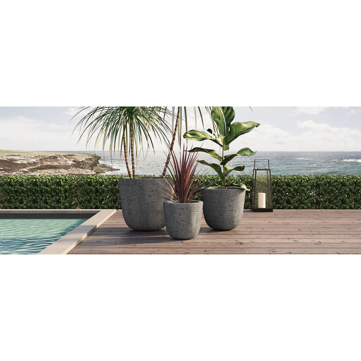 variant-group:rf-n711p406660e|Roomfitters Lightweight MGO Planter Set of 3, Round Weather Resistant Outdoor Indoor Flower Pots for Garden Patio, Gray