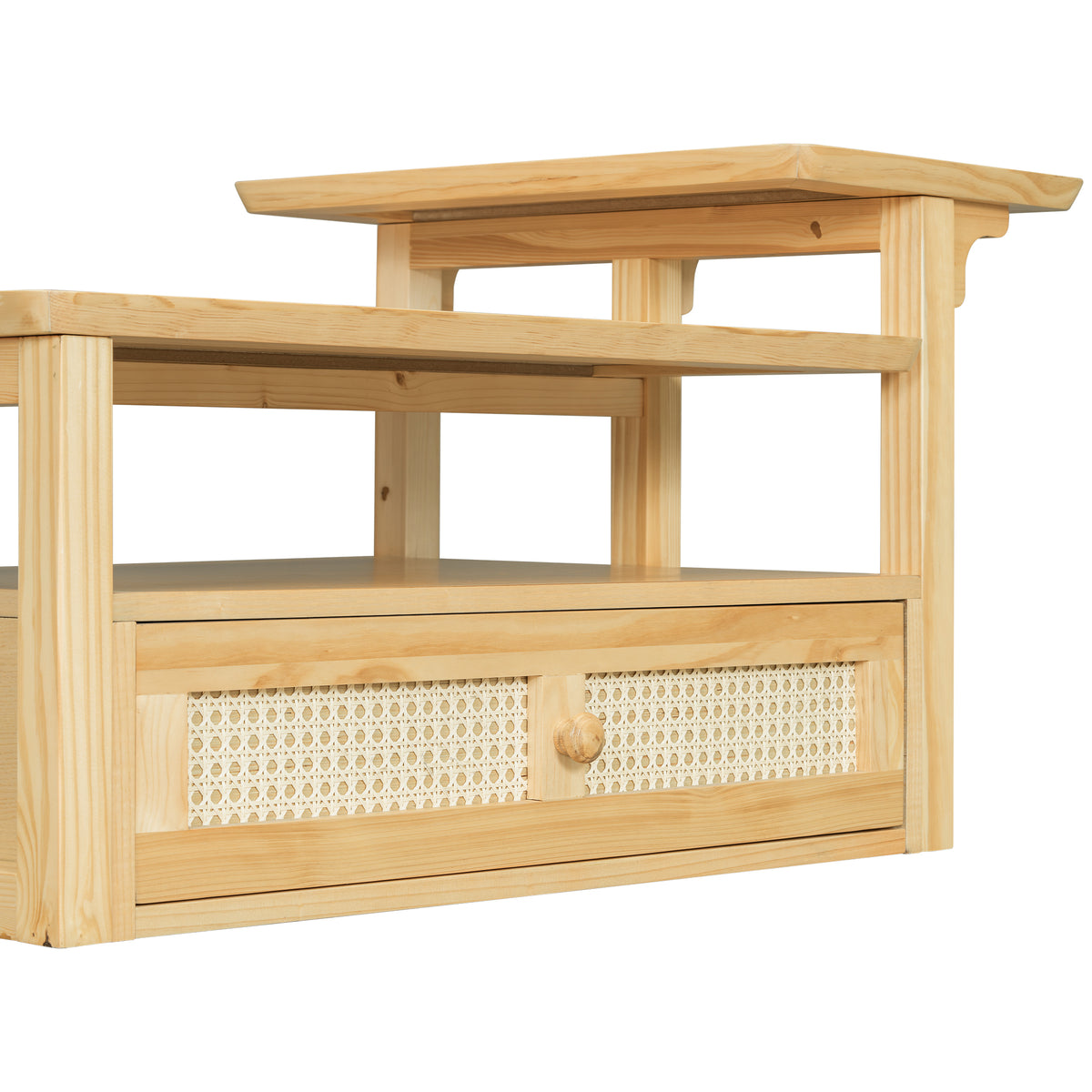 variant-group:rf-n724p232190n|Roomfitters Modern Coffee Table with Open Shelf, Dual Tabletops and Rattan Accent Storage, Natural