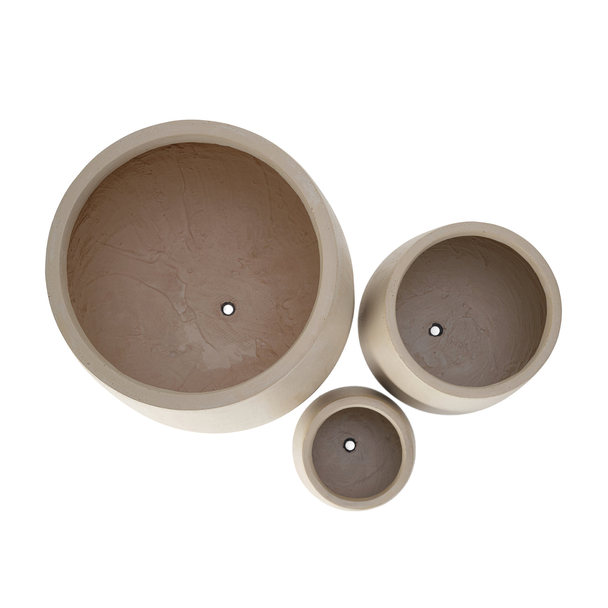 variant-group:rf-n711p406658a|Roomfitters Lightweight Round MGO Planter Set, 3-Piece Graduated Outdoor Flower Pots, Beige Weather-Resistant Urns