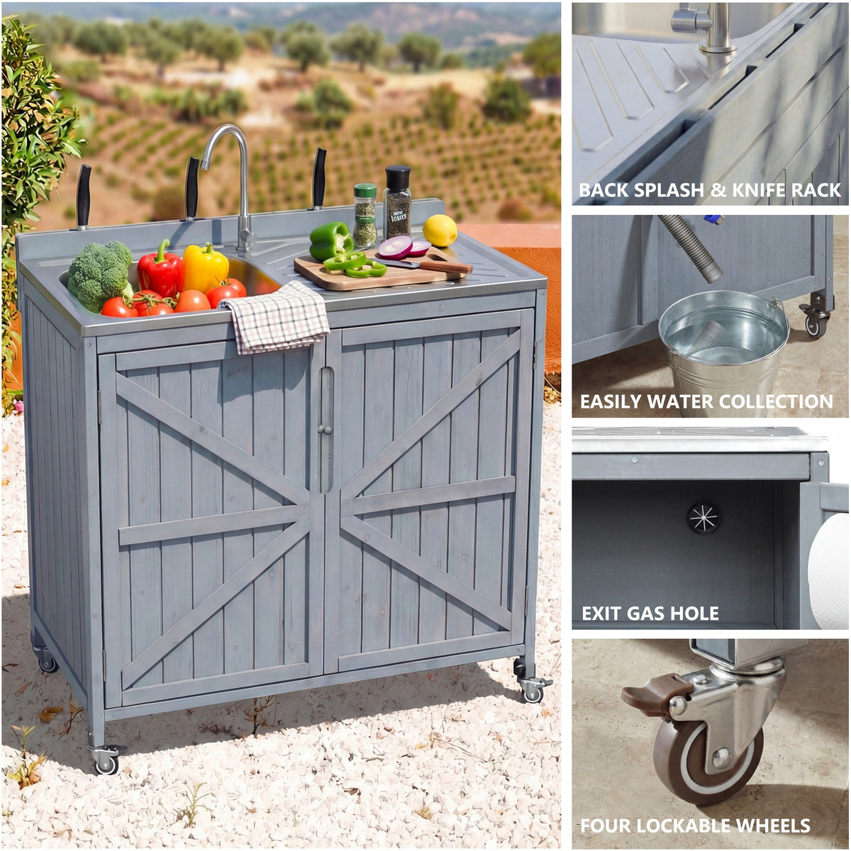 variant-group:rf-n707s000024g|Roomfitters 2-Piece Outdoor Grill Cart with Stainless Steel Top, Sink and Faucet, BBQ Prep Station, Grey+Blue