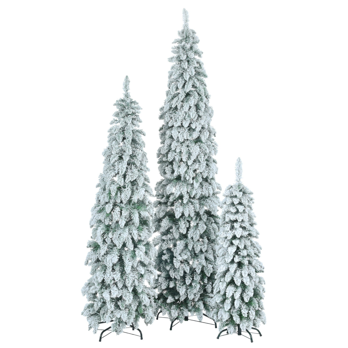 Roomfitters Pre-Lit Pencil Christmas Tree Set 8FT 6FT 4FT, Slim Snow-Flocked Artificial Trees with 1455 Tips, White Roomfitters