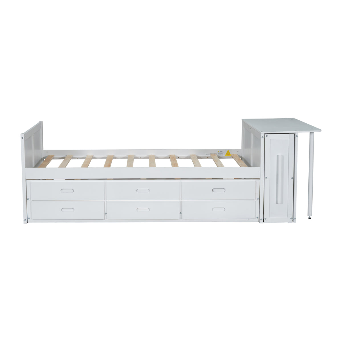 variant-group:rf-n733s212832k|Roomfitters Twin Size Multifunctional Wood Platform Bed with Desk and Storage Shelf, Built-in Trundle and Storage, White