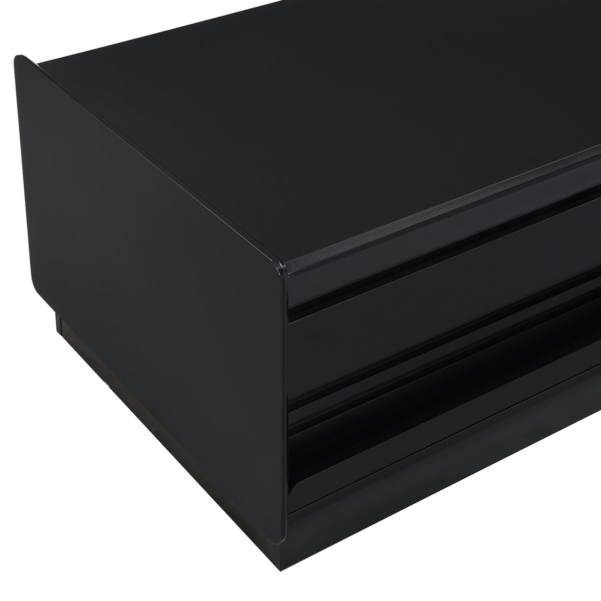 variant-group:rf-n724p286421b|Roomfitters Rectangle Coffee Table with Fluted Style, 4 Storage Compartments and Glass Display Shelves, Black