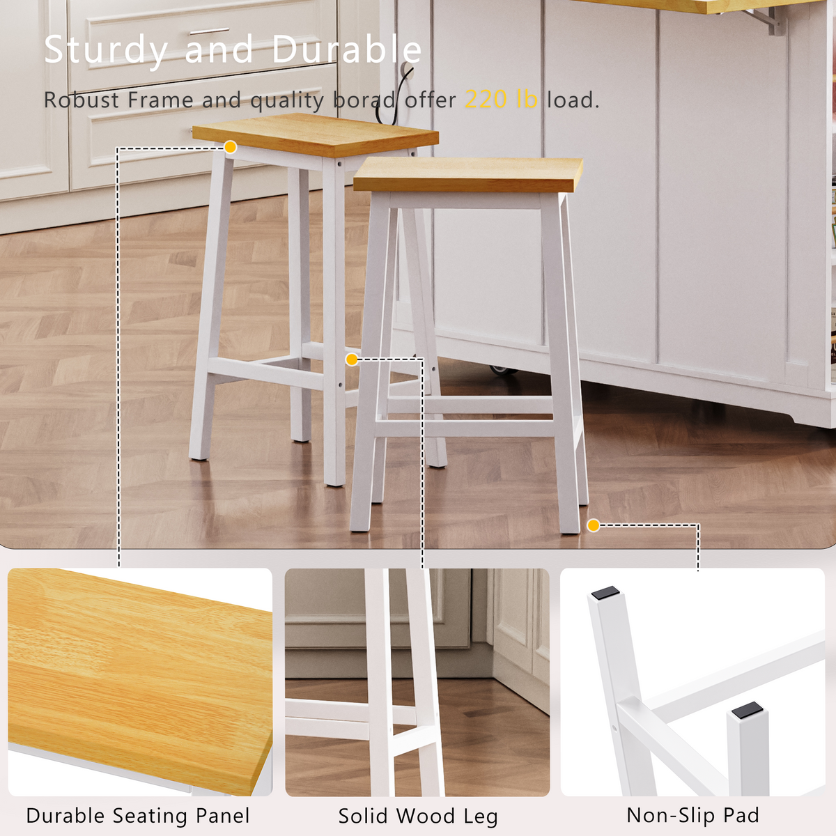 variant-group:rf-n707s003007w|Roomfitters 53" Kitchen Island with 2 Bar Stools, Drop Leaf, Power Outlet, Rolling Kitchen Cart Set with Storage, White