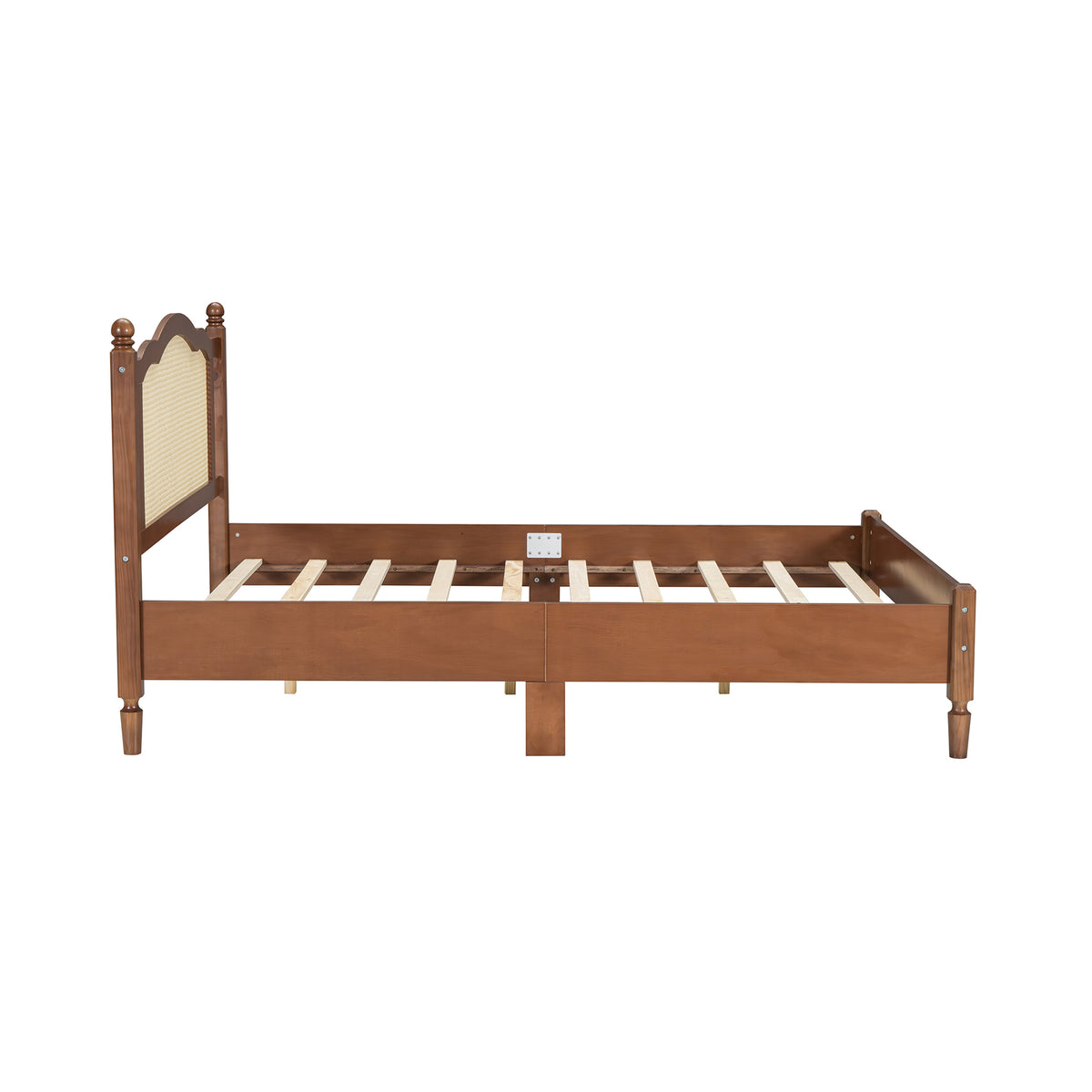 variant-group:rf-n733p180013d|Roomfitters Queen Size Wooden Platform Bed with Natural Rattan Headboard, Stylish Vintage Bed Frame with Durable Wooden Slat Support for a Sophisticated Look, Walnut