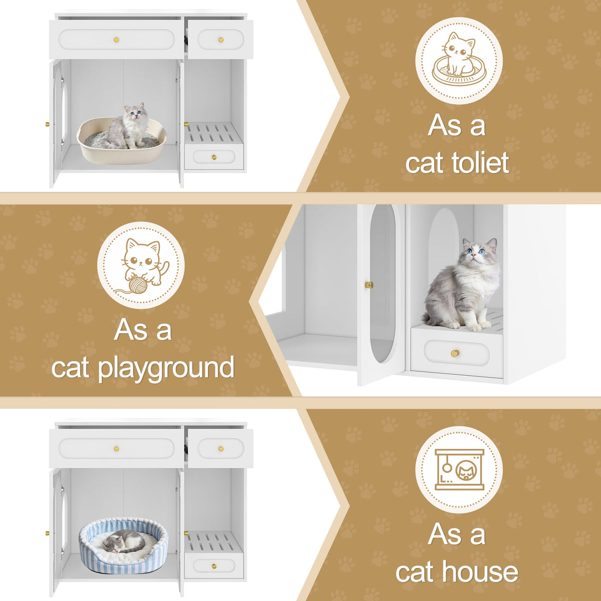 Roomfitters White Chic Sideboard Style Cat Litter Box Enclosure Cabinet with App Controlled LED Lighting Roomfitters