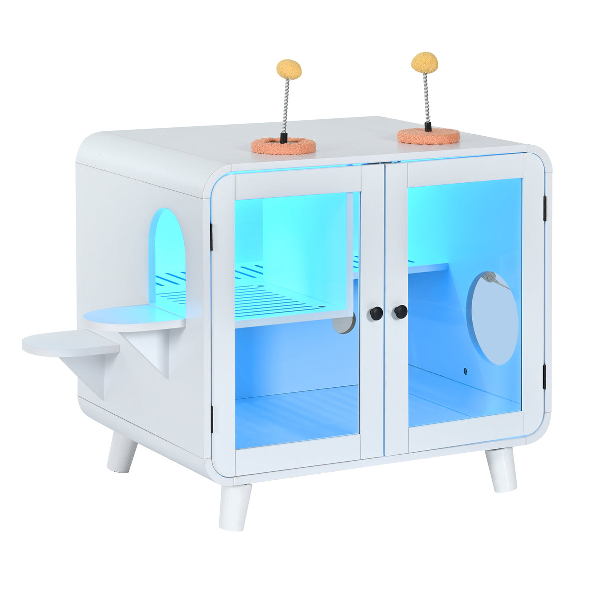 variant-group:rf-n704p419240k|Roomfitters Retro TV-Style Hidden Cat Litter Box Enclosure with App Controlled RGB LED Lights and Stairs White
