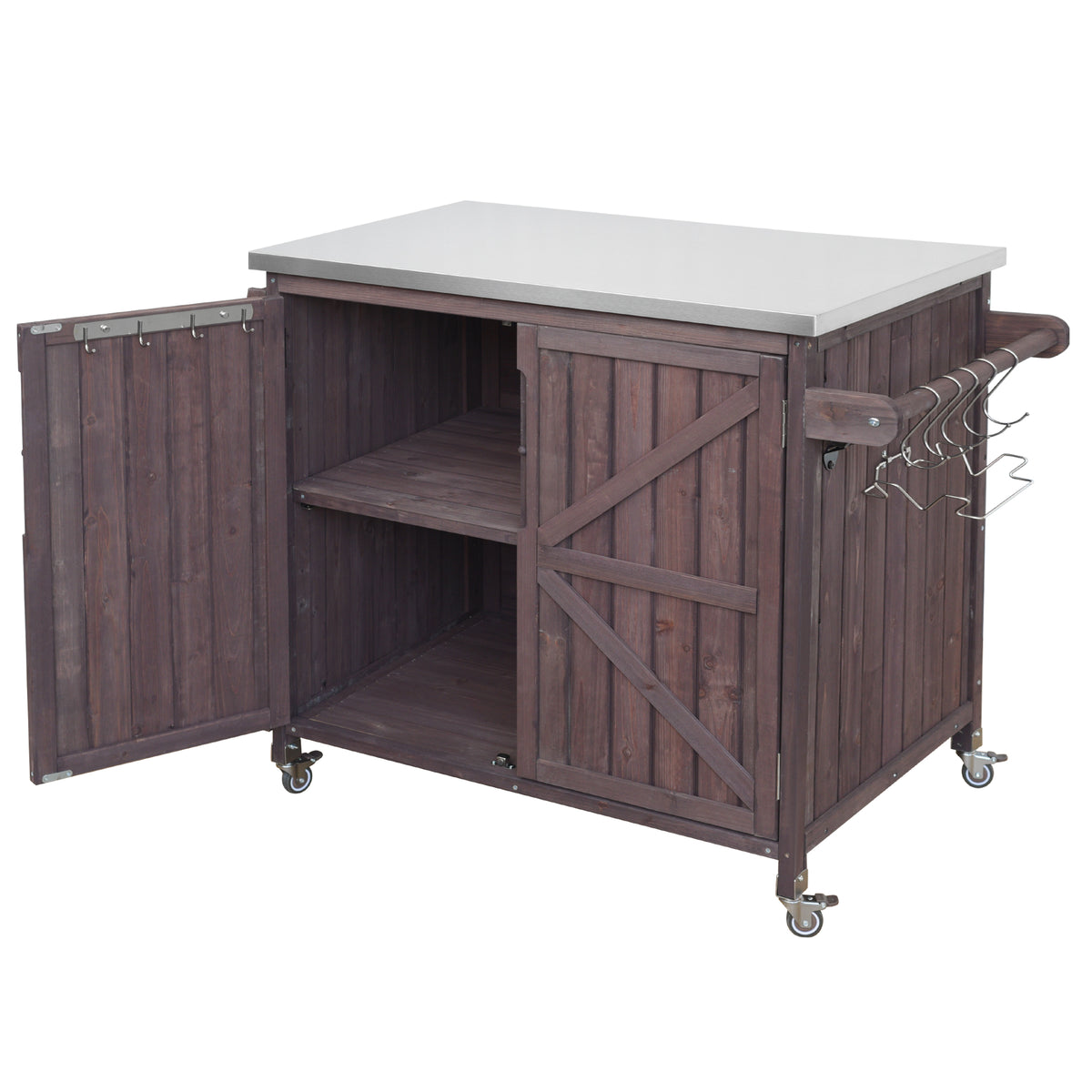 variant-group:rf-n707p370287z|Roomfitters 42.1" Grill Cart, Outdoor Kitchen Island with Stainless Steel Top, BBQ Prep Station with Spice Rack, Dark Brown