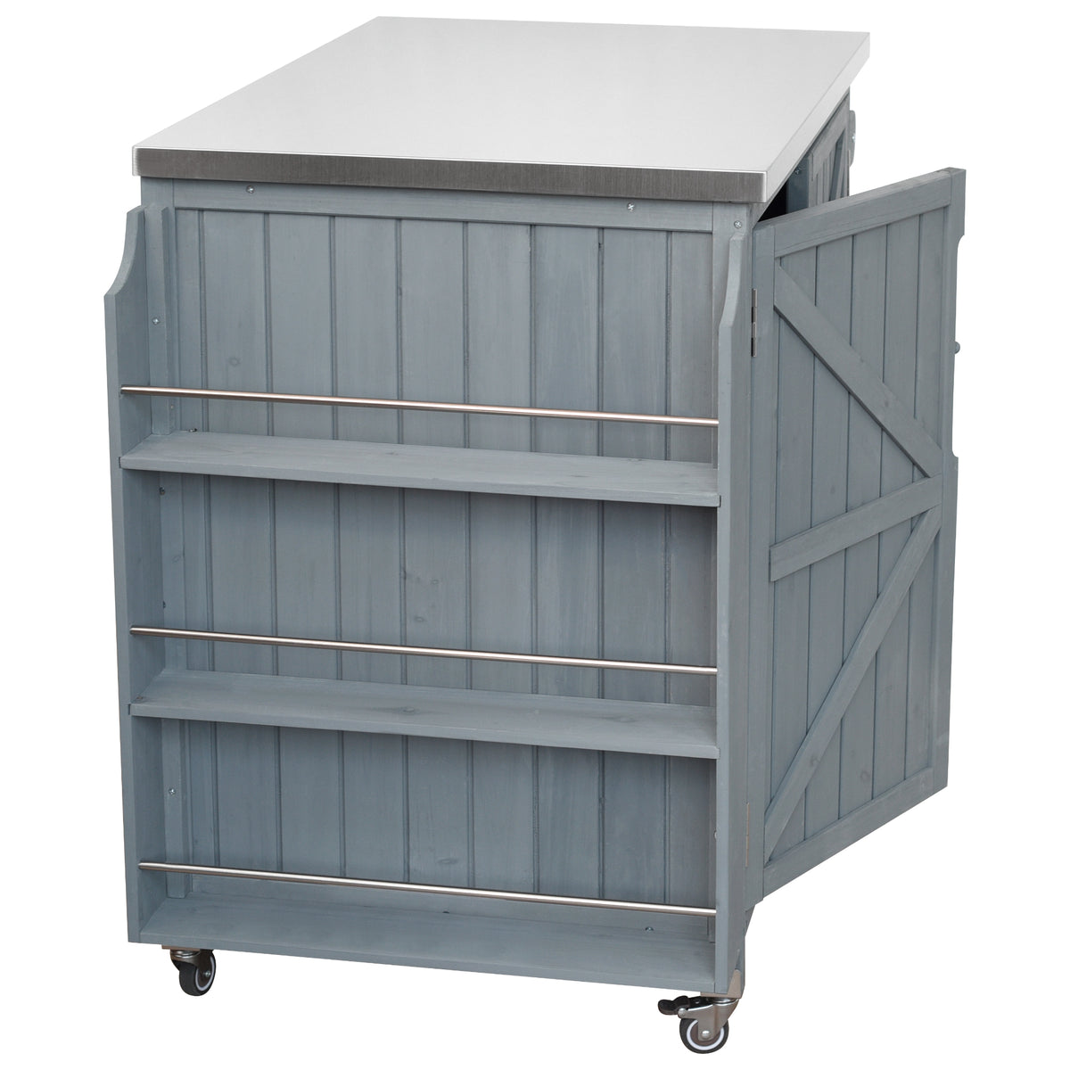 variant-group:rf-n707p370287g|Roomfitters 42.1" Grill Cart, Outdoor Kitchen Island with Stainless Steel Top, BBQ Prep Station with Spice Rack, Grey+Blue