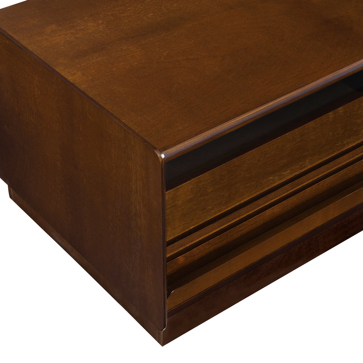 variant-group:rf-n724p286421d|Roomfitters Rectangle Coffee Table with Fluted Style, 4 Storage Compartments and Glass Display Shelves, Brown