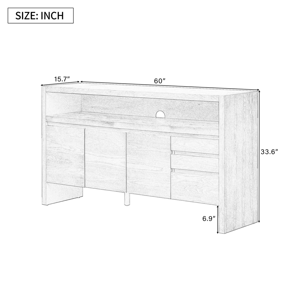 variant-group:rf-n711p289141v|Roomfitters 60" Modern Solid Wood Veneer Sideboard with 3 Doors & 3 Drawers, Open Shelf & Cable Cutout, Large Storage Cabinet for Dining, Hallway, Living Room, Navy Blue