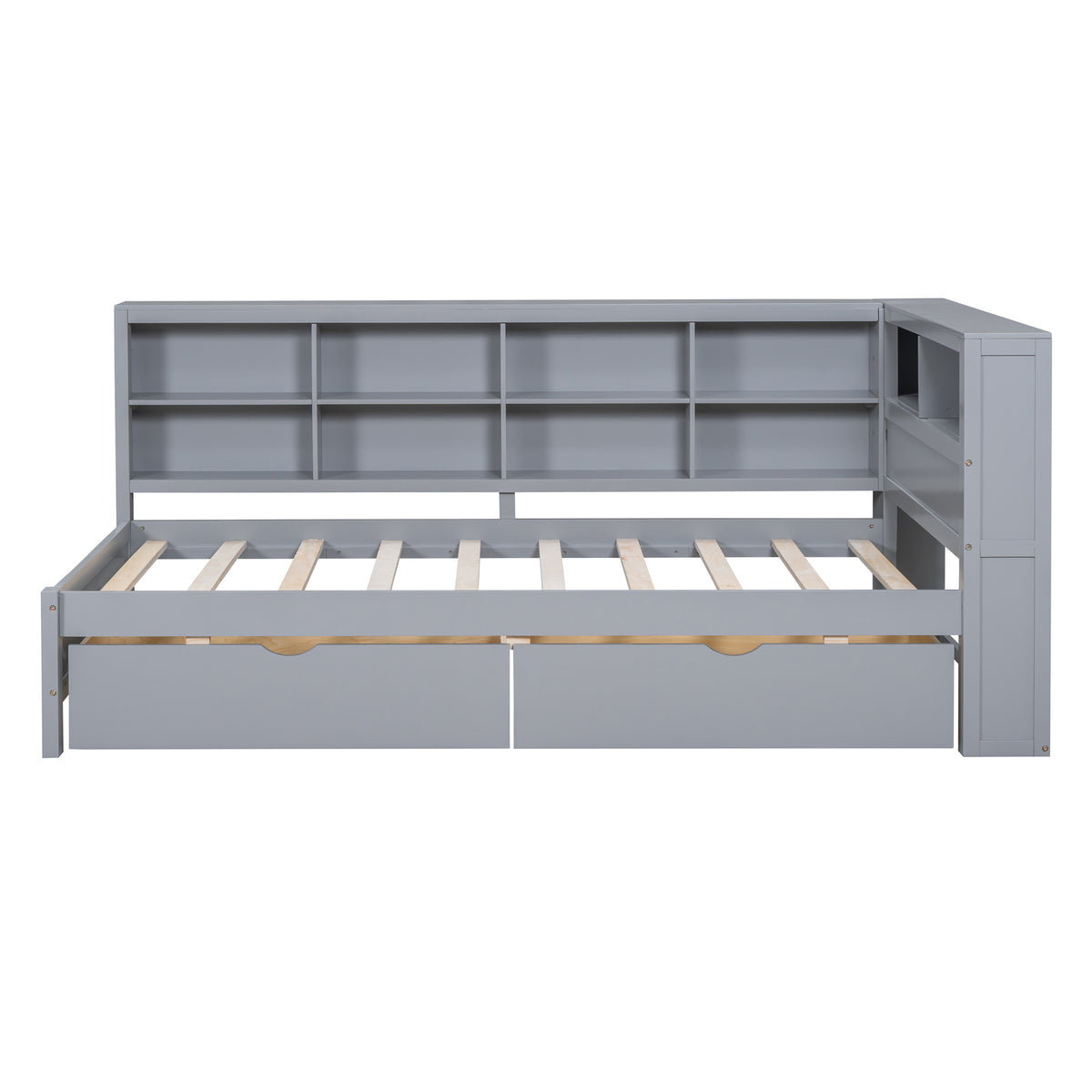 variant-group:rf-n733s347768e|Roomfitters Wooden Twin Daybed with Underbed Storage, Built-In Shelf & USB Charging Ports, Gray