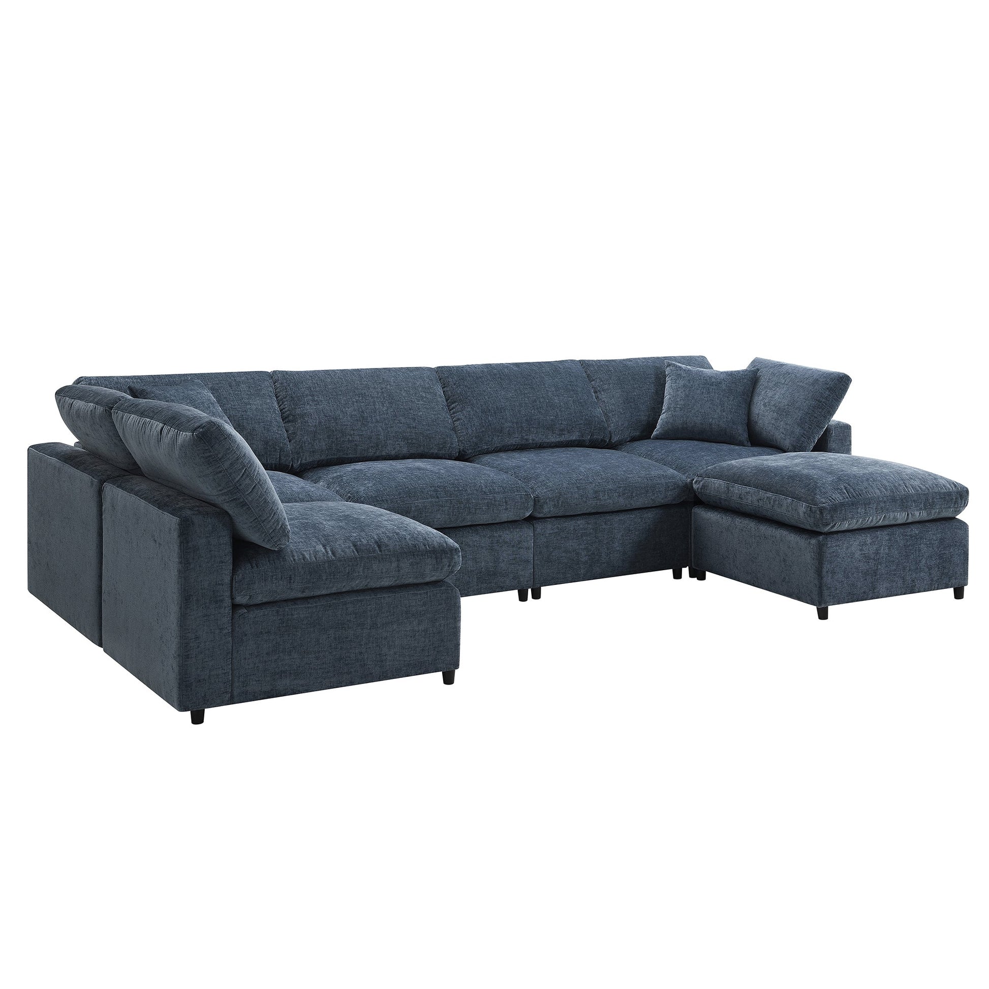 Roomfitters 130 Inch U-Shaped Modular Sectional Sofa Bed, Cloud Sleeper Couch with Plush Cushions for Living Room, Dark Blue Roomfitters