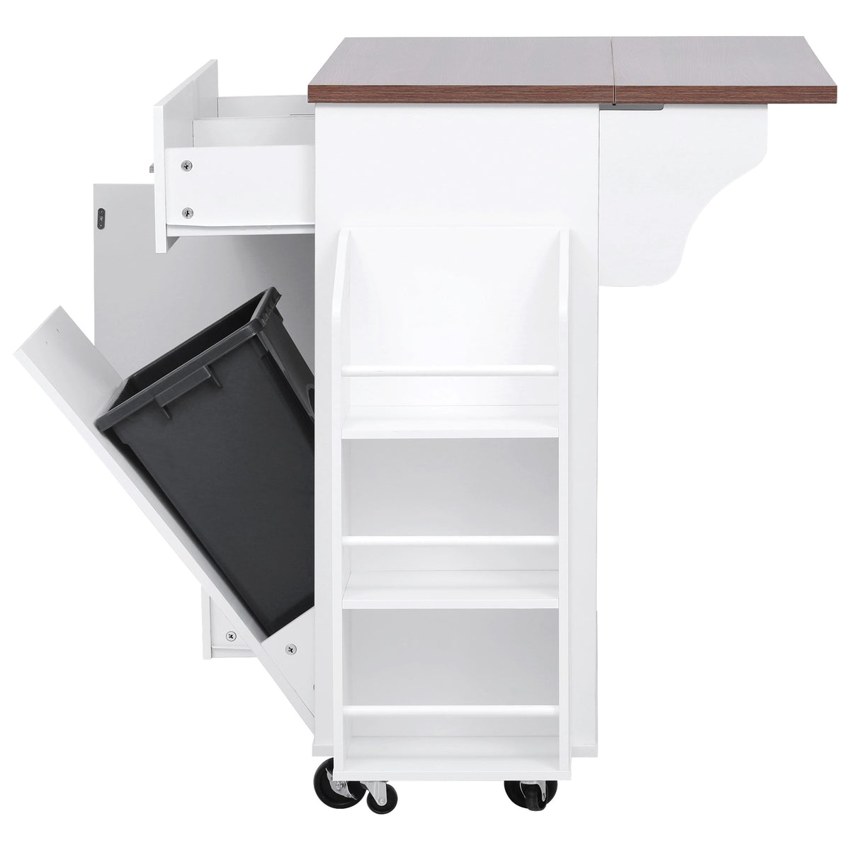 variant-group:rf-n707p307296w|Roomfitters 47.2" Farmhouse Kitchen Island with Drop Leaf, Tilt Trash Can Cabinet, Removable Mobile Side Racks, White