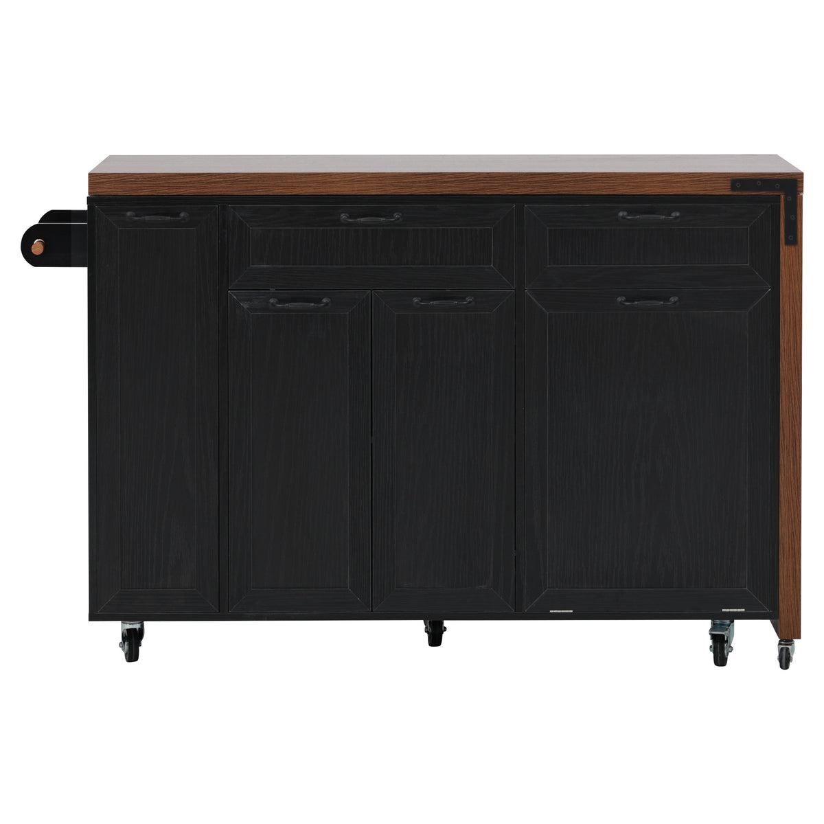 variant-group:rf-n707s000026b|Roomfitters 102.3" Kitchen Island with Tilt Out Trash Can Cabinet, Rolling Storage Cart, Slide-out Spice Rack, Black