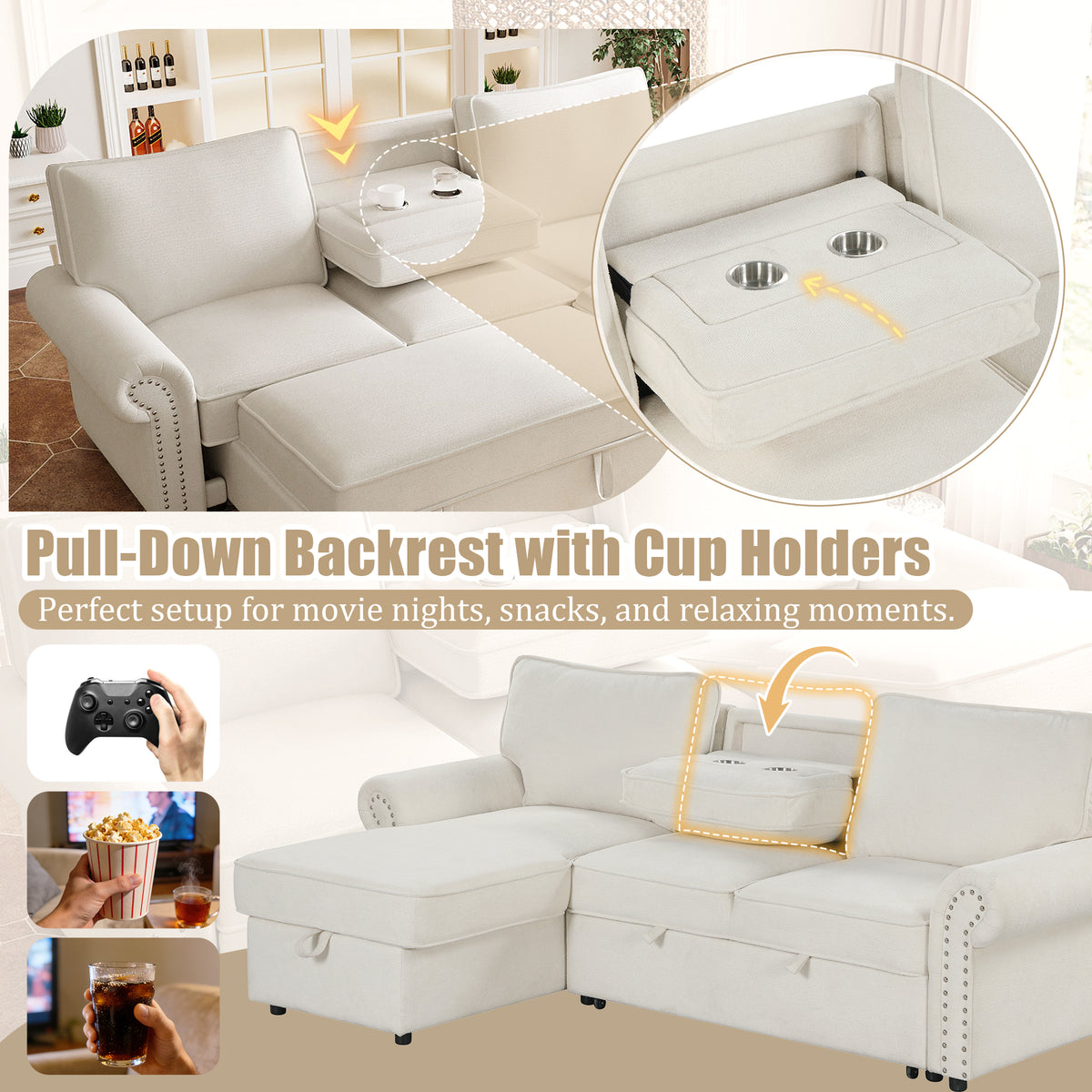variant-group:rf-n711wy000466aaa|Roomfitters 95" Convertible Sectional Sleeper Sofa L-Shaped Couch with Storage Chaise and Pull Out Bed for Living Room, Beige