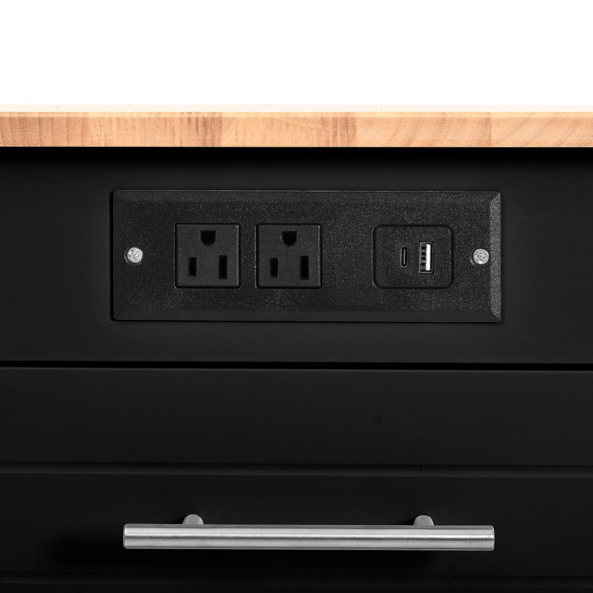 variant-group:rf-n707s221571b|Roomfitters Kitchen Island with Tilt Out Trash Can and Power Outlet, Fluted Storage Cabinet on Wheels, Black