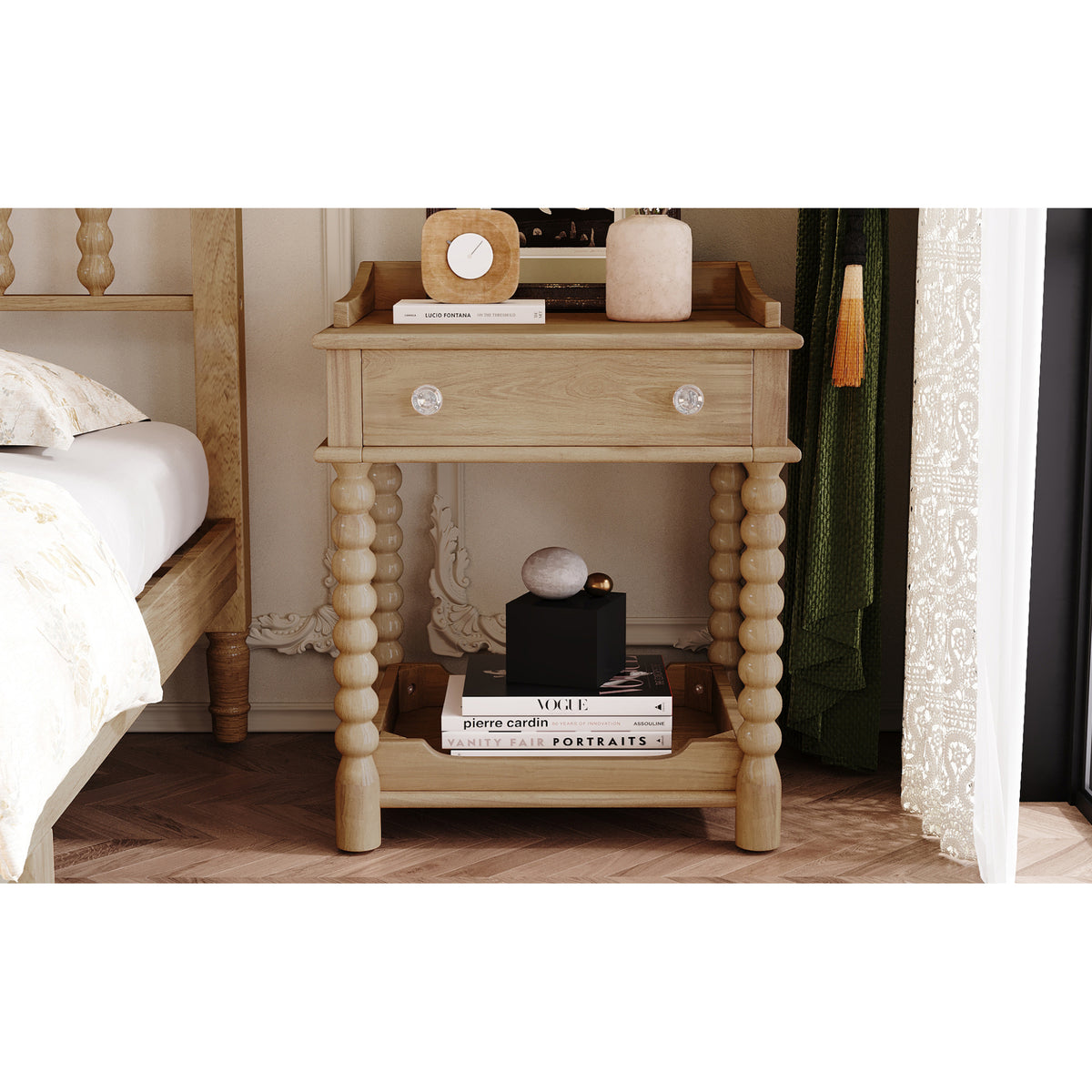 variant-group:rf-n733p206240m|Roomfitters Retro Nightstand Bedside Table with Open Shelf and Storage Compartment, Metal Handle Accent, Natural
