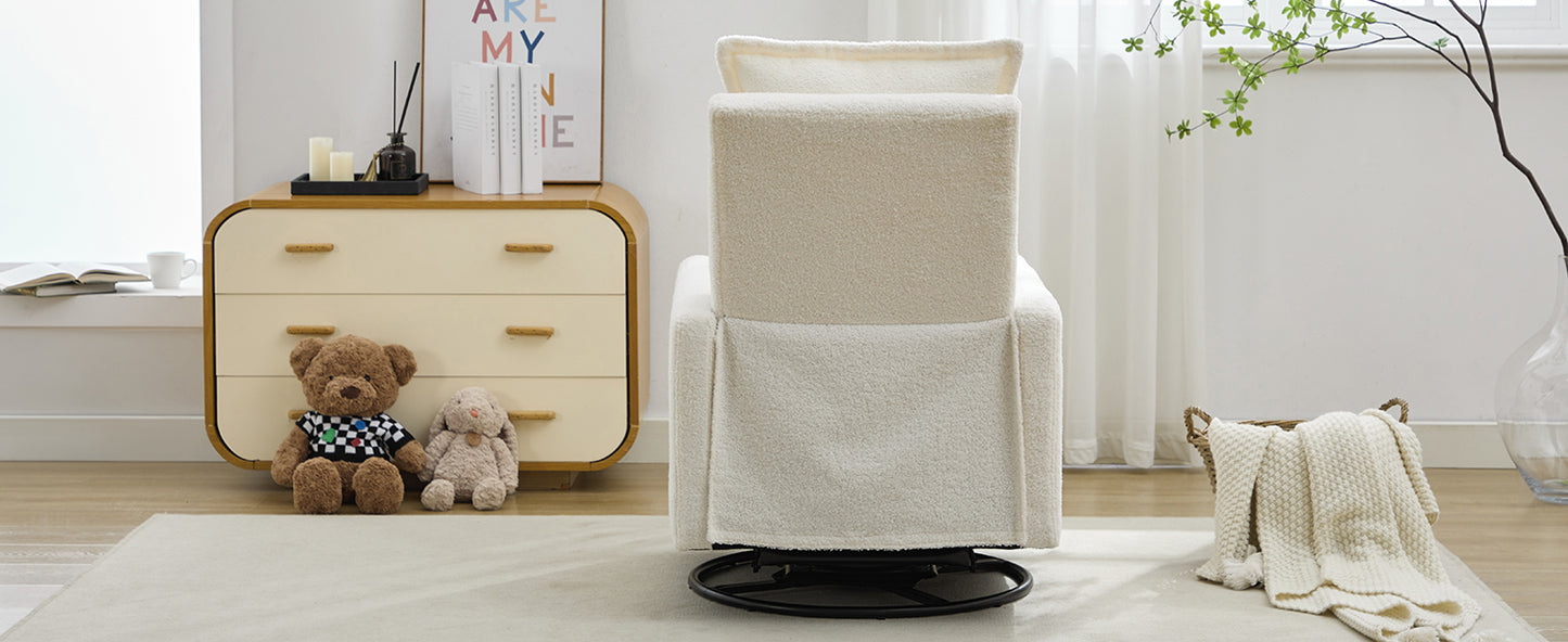 variant-group:rf-n701p348238k|Roomfitters Swivel Rocker Recliner Chair, Glider Rocking Armchair, Teddy Fleece Nursery Reclining Lounge Accent Chair, White