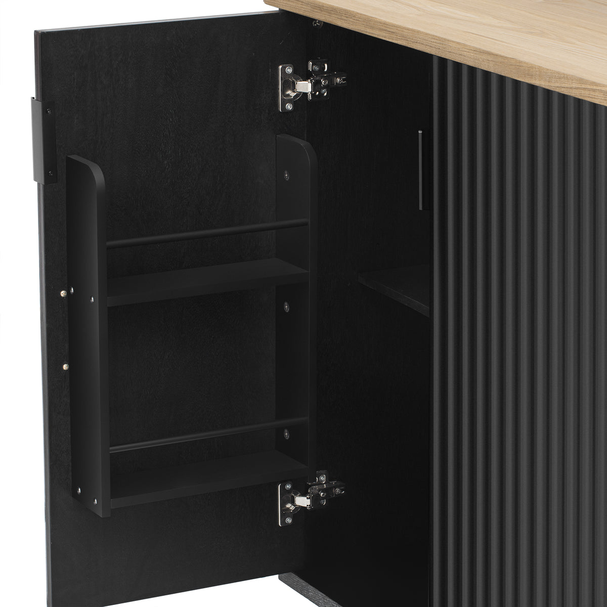 variant-group:rf-n707p221446b|Roomfitters 51" Fluted Kitchen Island with Drop Leaf, Rolling Cart with Storage Rack, Farmhouse Style, Towel Rack, Black