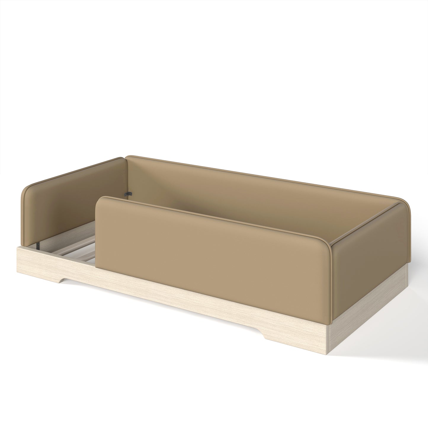 variant-group:rf-w1580p493126|Roomfitters Twin Size Upholstered Floor Bed Frame with Removable Guardrails, Faux Leather Low Profile Platform, Brown