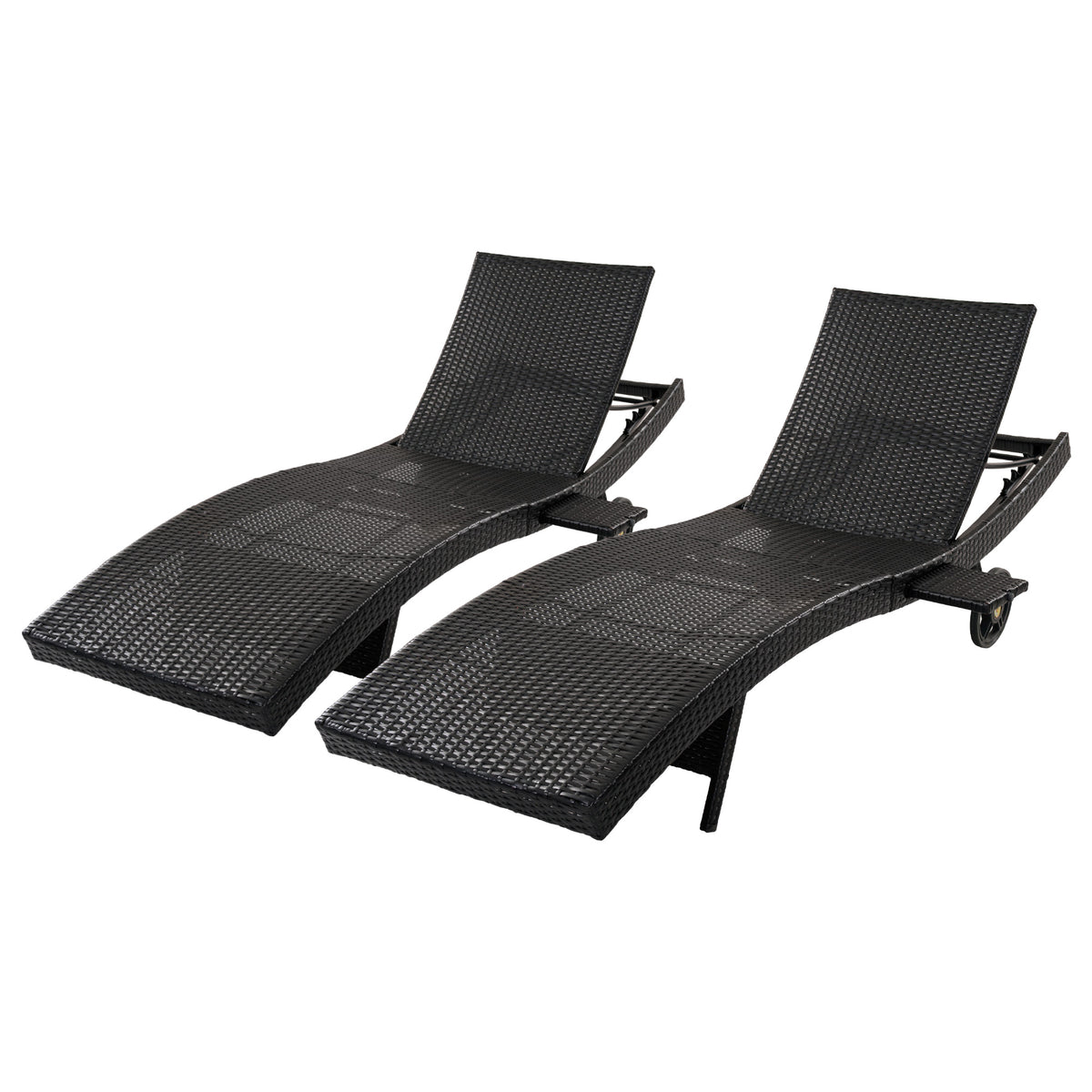 variant-group:rf-n707p395515d|Roomfitters 80"W Patio Chaise Lounge Chairs Set of 2 with Wheels, Folding Table, Adjustable Rattan Loungers, Black & Brown