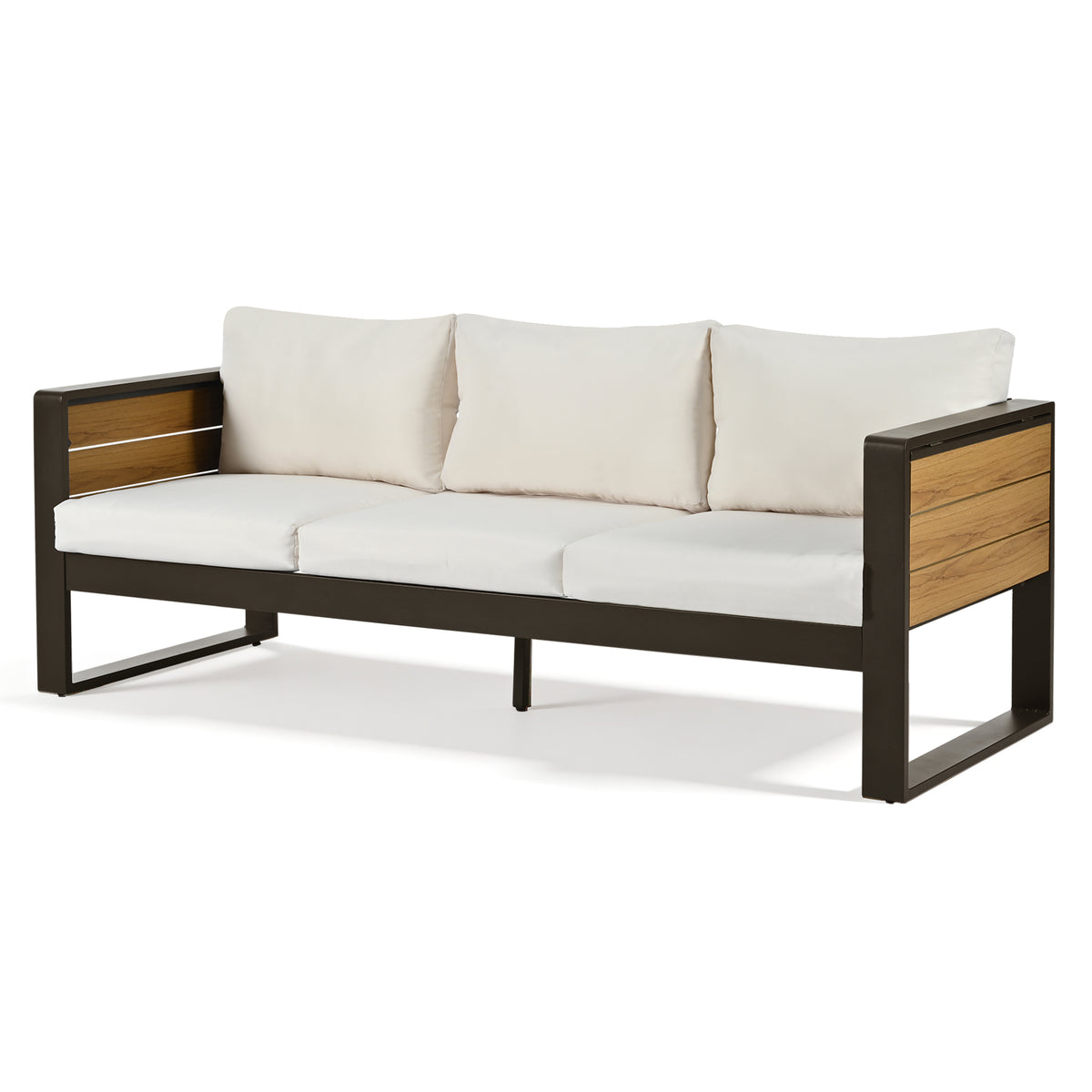 variant-group:rf-n704g201257a|Roomfitters 4-Piece Aluminum Patio Conversation Set with Four Fold-Out Side Trays and Slatted Coffee Table Beige
