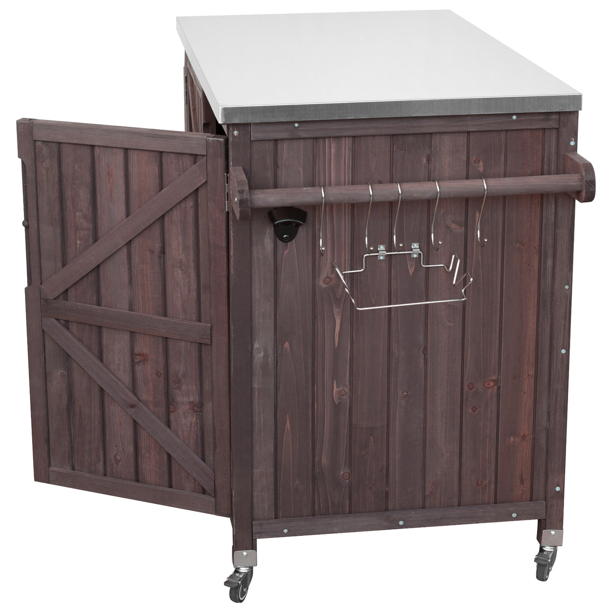 variant-group:rf-n707p370287z|Roomfitters 42.1" Grill Cart, Outdoor Kitchen Island with Stainless Steel Top, BBQ Prep Station with Spice Rack, Dark Brown