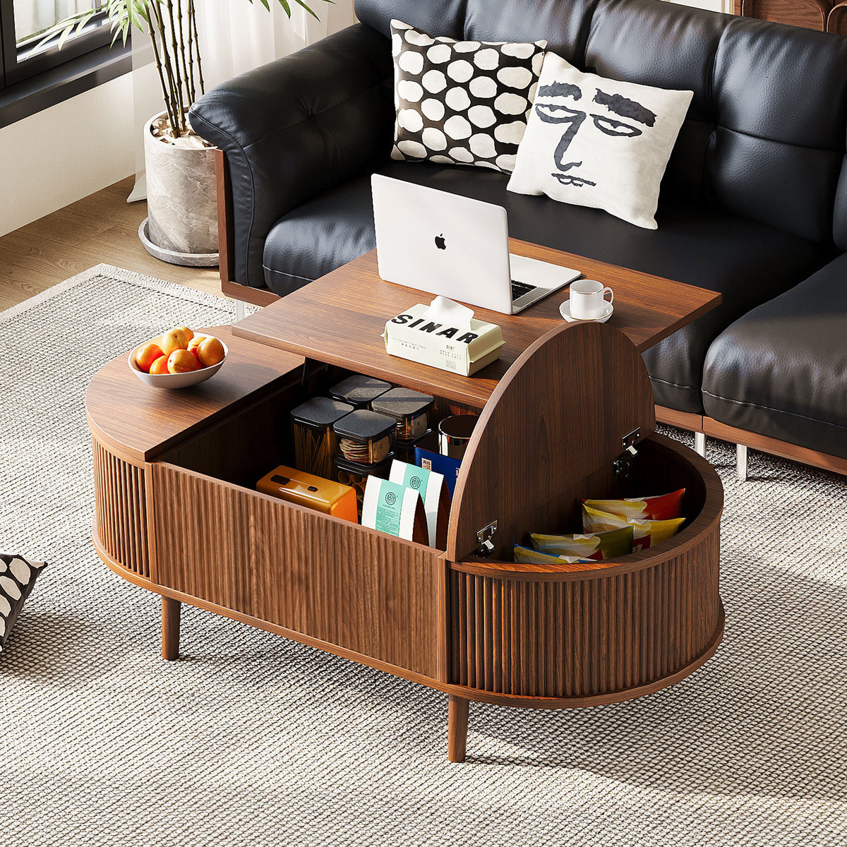 variant-group:rf-n724p416050m|Roomfitters Minimalist Oval Lift-Top Coffee Table with Wood Wave Grain Finish, Antique Brown