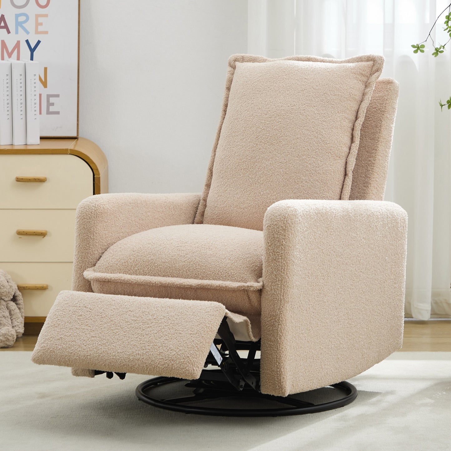 variant-group:rf-n701p348238o|Roomfitters Swivel Rocker Recliner Chair, Glider Rocking Armchair, Teddy Fleece Nursery Reclining Lounge Accent Chair, Oatmeal
