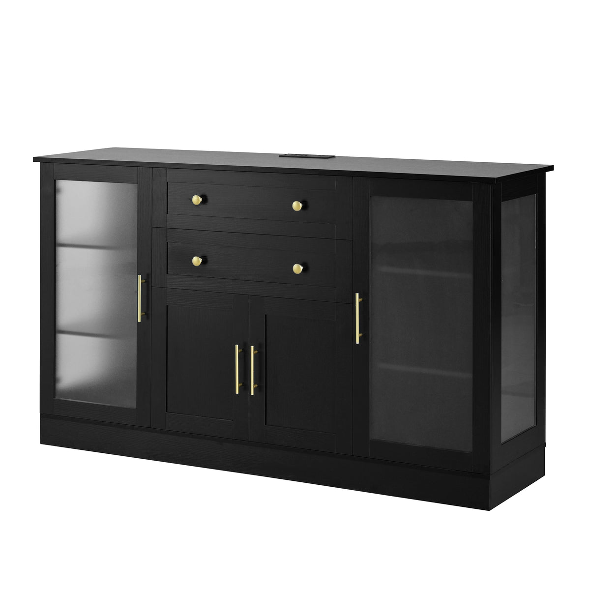 variant-group:rf-n711p437648b|Roomfitters Contemporary Black Melamine MDF Buffet Sideboard Storage Cabinet Acrylic Doors Dining Room Kitchen Console